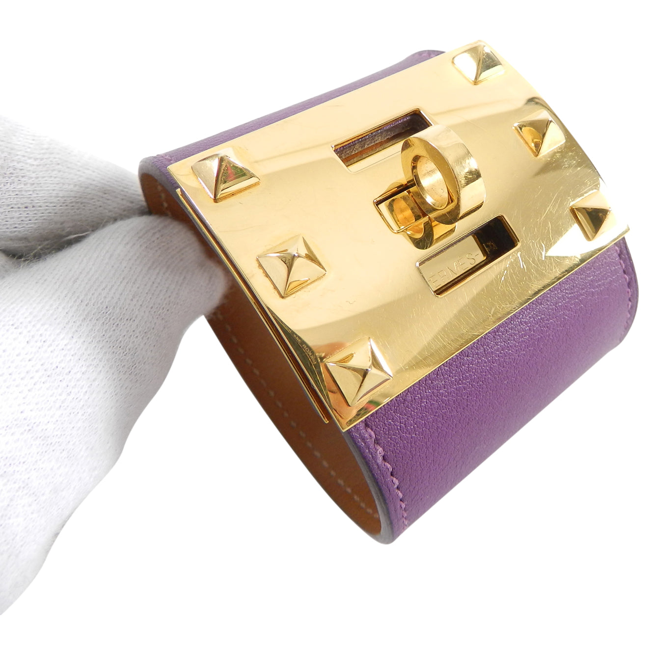 Hermes Purple Anemone Kelly Dog Extreme Cuff Bracelet