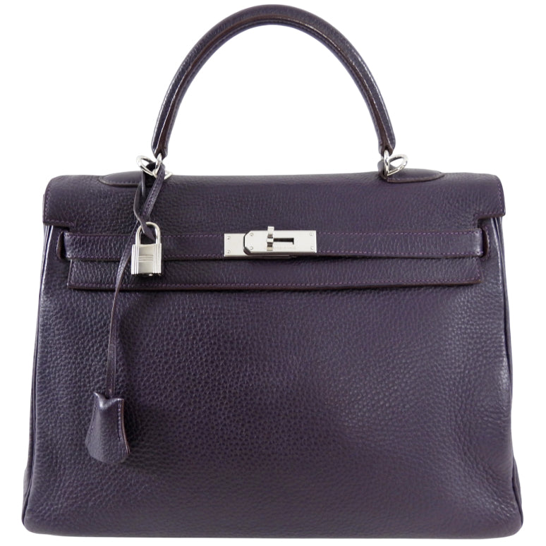 Hermes Dark Purple Clemence Kelly 35 Retourne PHW Bag