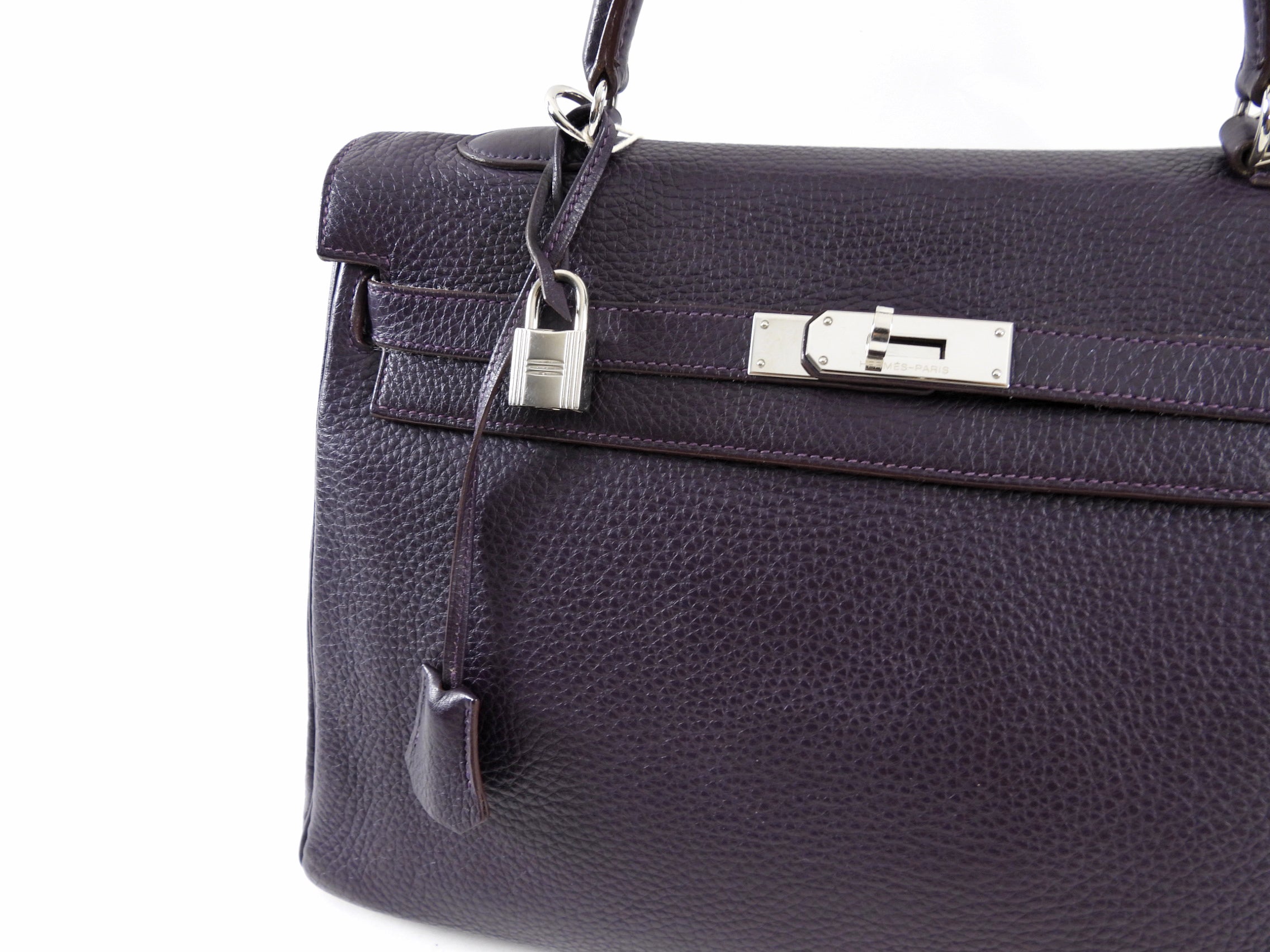 Hermes Dark Purple Clemence Kelly 35 Retourne PHW Bag