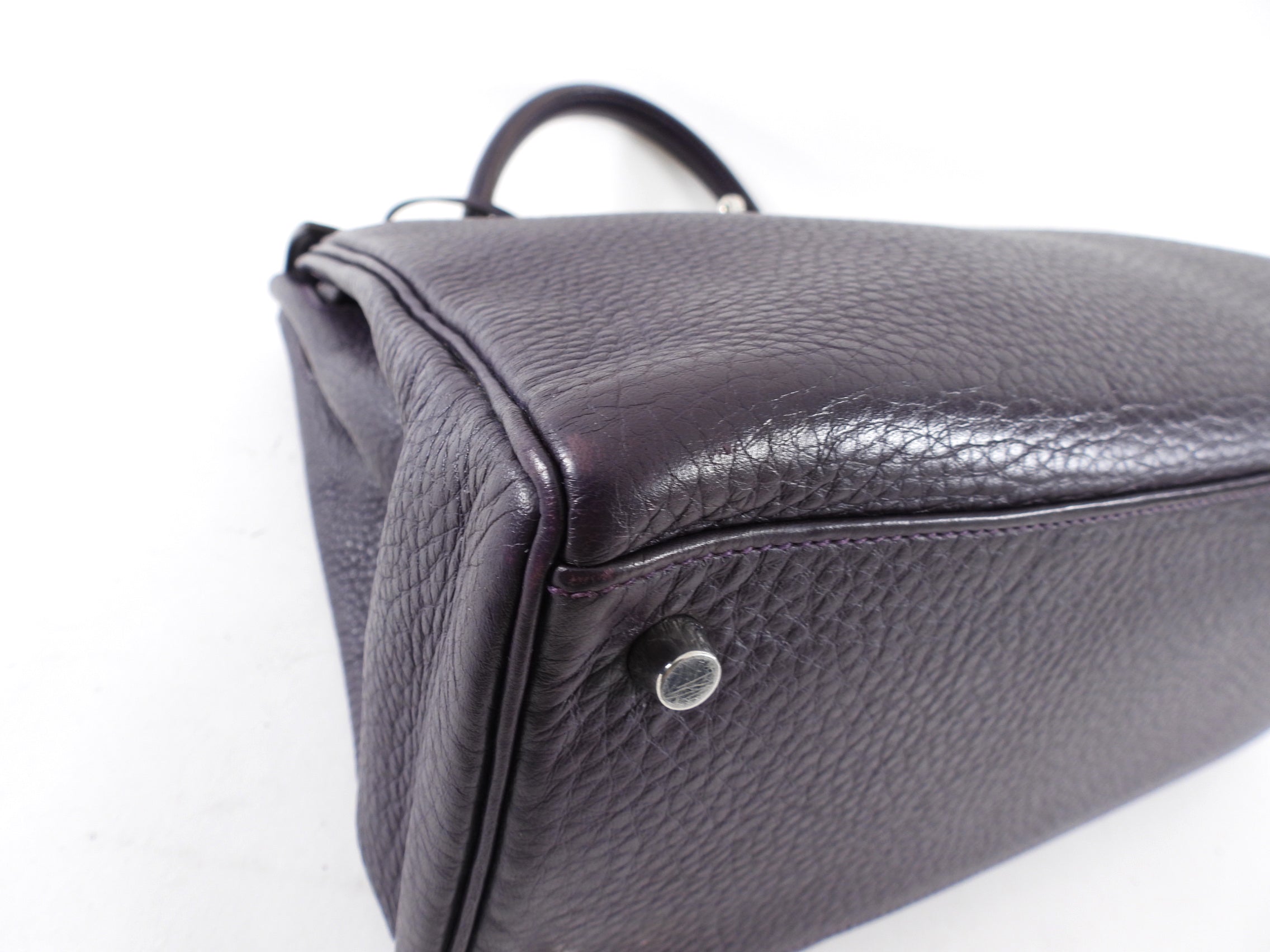 Hermes Dark Purple Clemence Kelly 35 Retourne PHW Bag