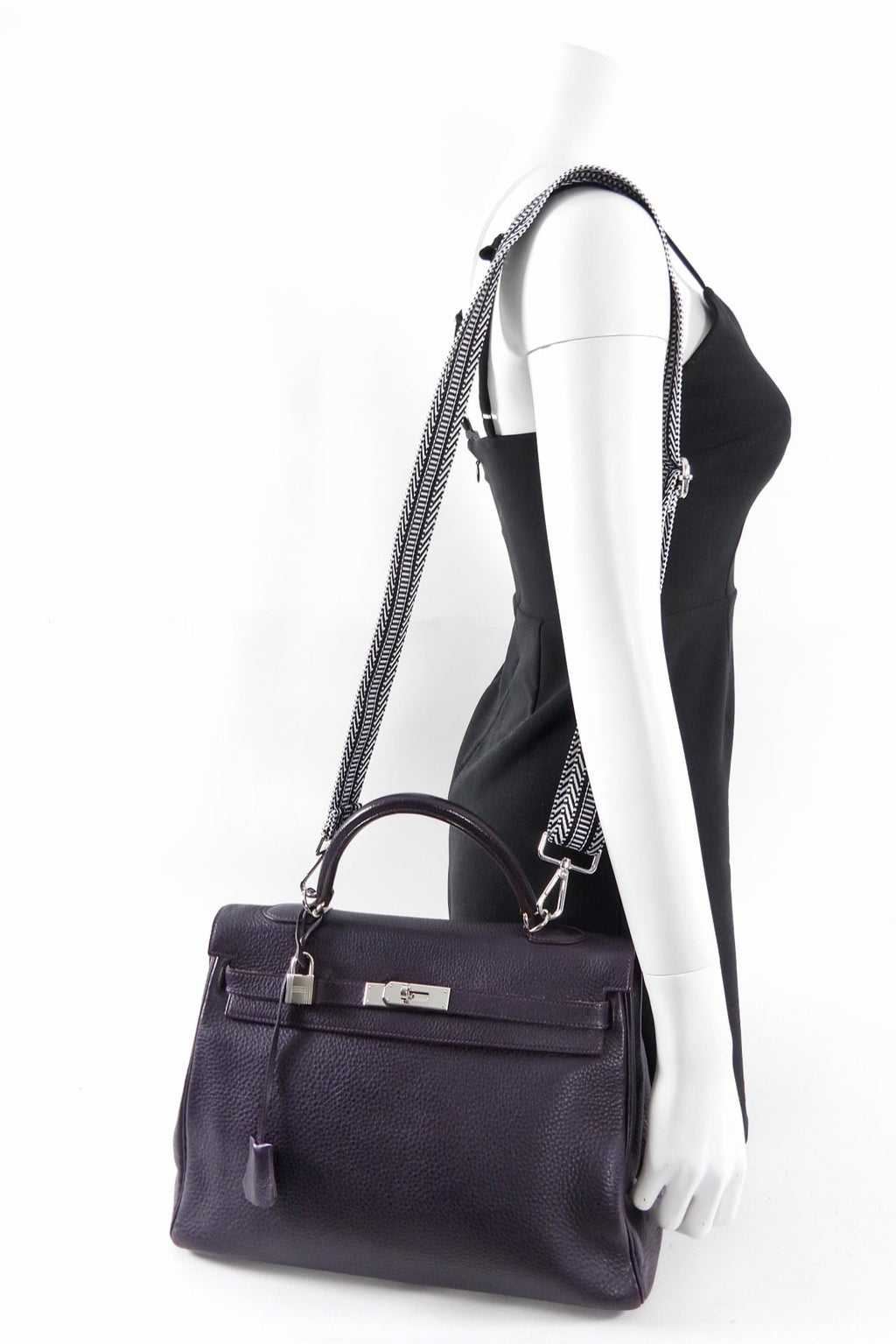 Hermes Dark Purple Clemence Kelly 35 Retourne PHW Bag