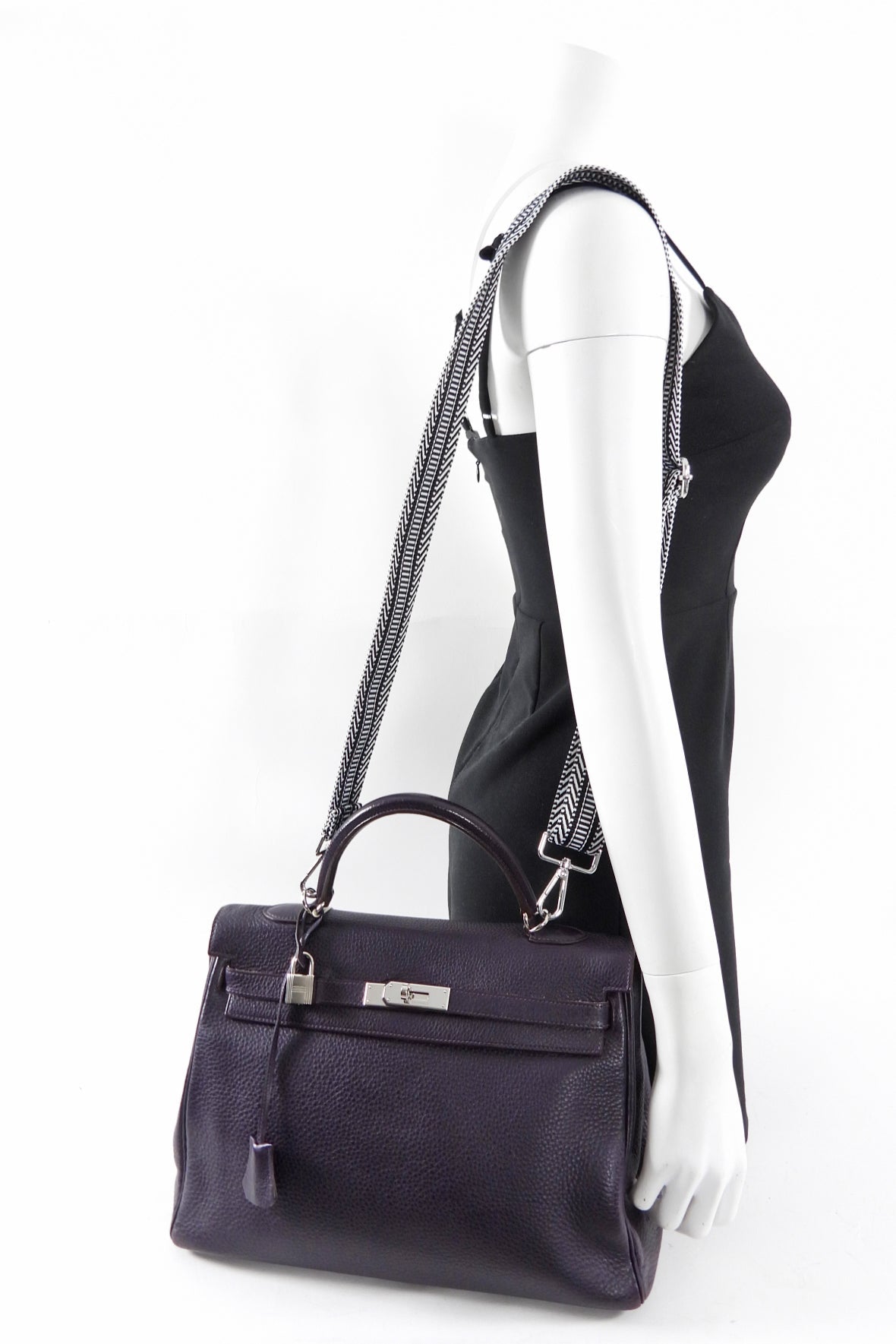 Hermes Dark Purple Clemence Kelly 35 Retourne PHW Bag