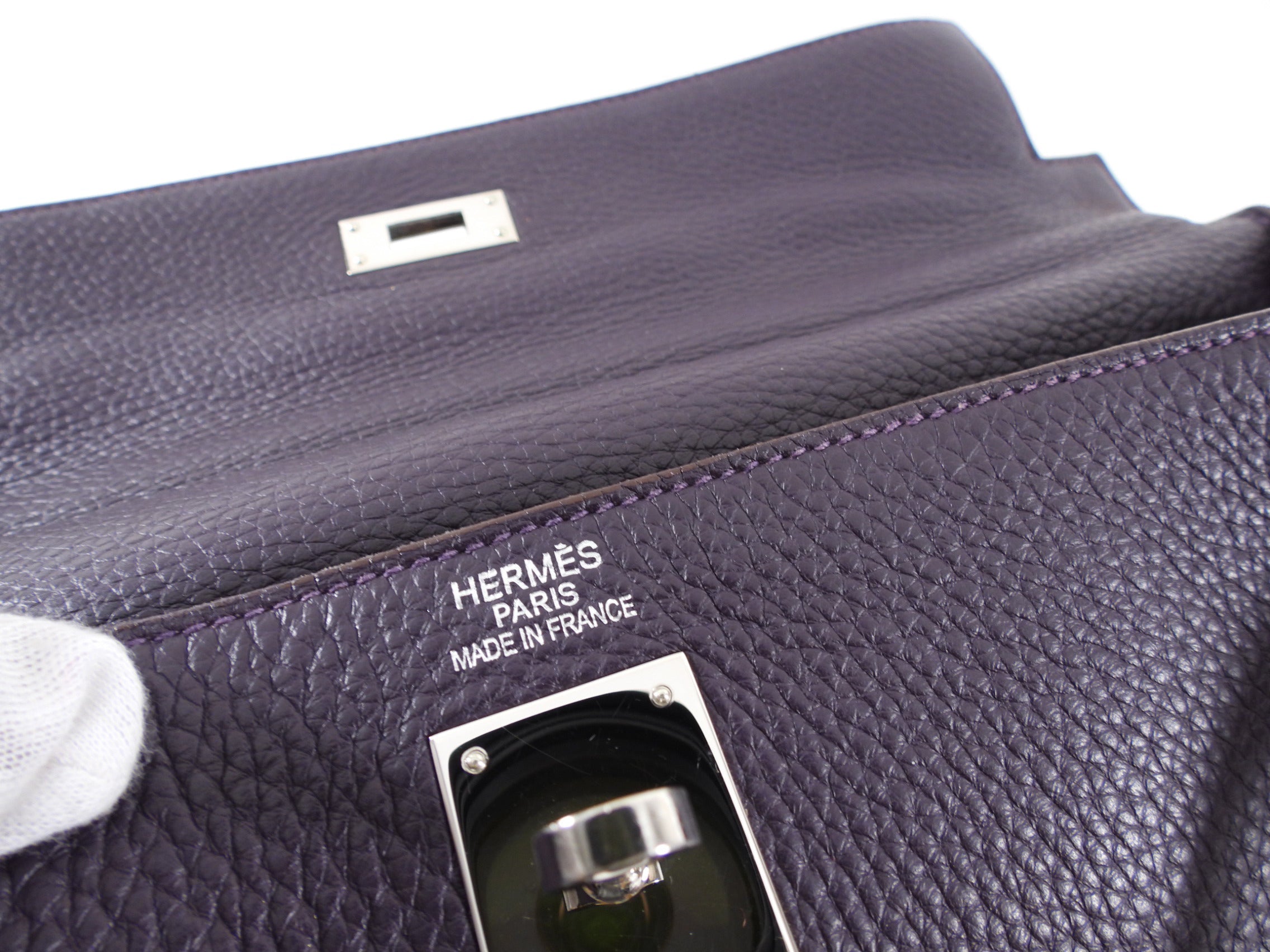 Hermes Dark Purple Clemence Kelly 35 Retourne PHW Bag