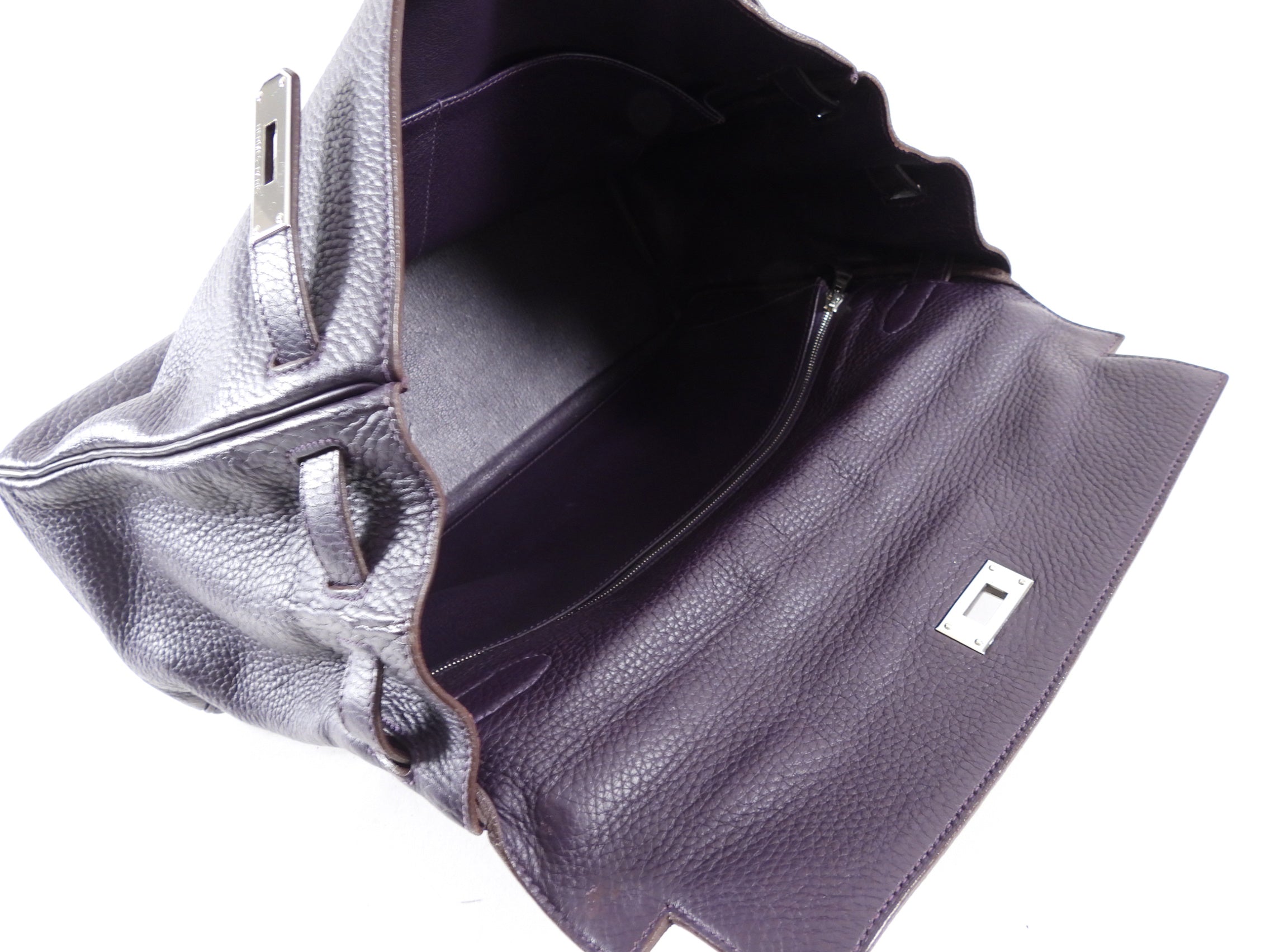 Hermes Dark Purple Clemence Kelly 35 Retourne PHW Bag