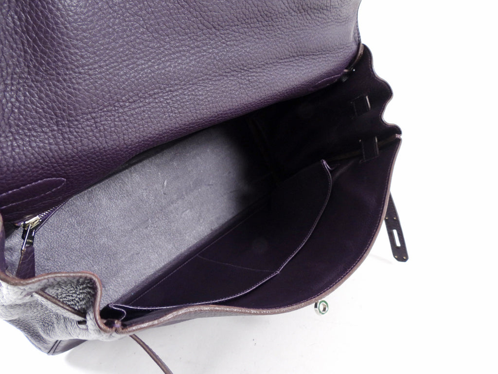 Hermes Dark Purple Clemence Kelly 35 Retourne PHW Bag