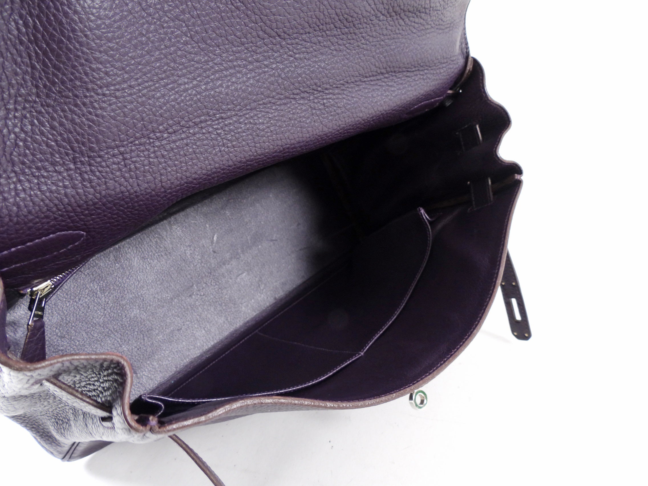 Hermes Dark Purple Clemence Kelly 35 Retourne PHW Bag