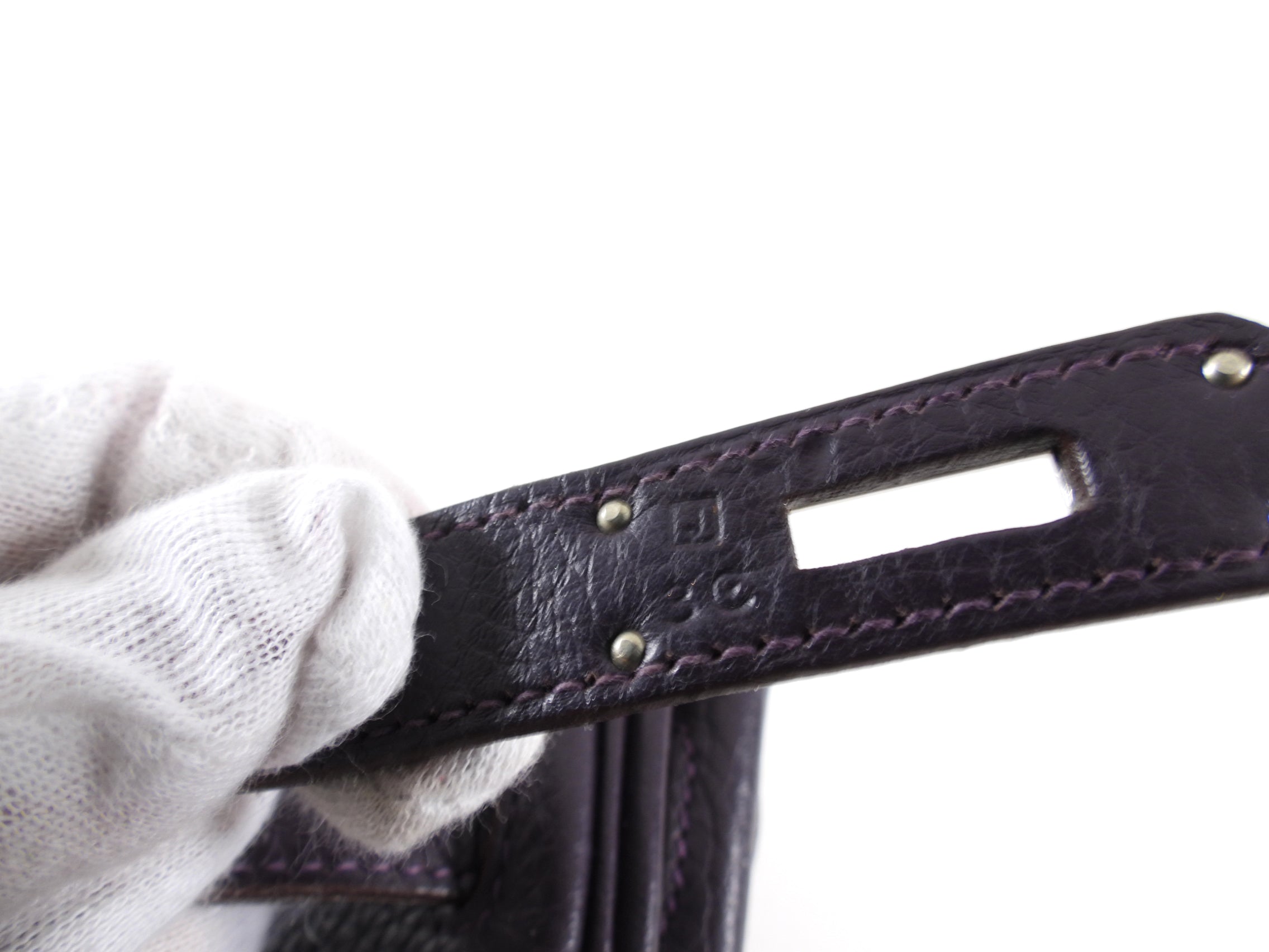 Hermes Dark Purple Clemence Kelly 35 Retourne PHW Bag