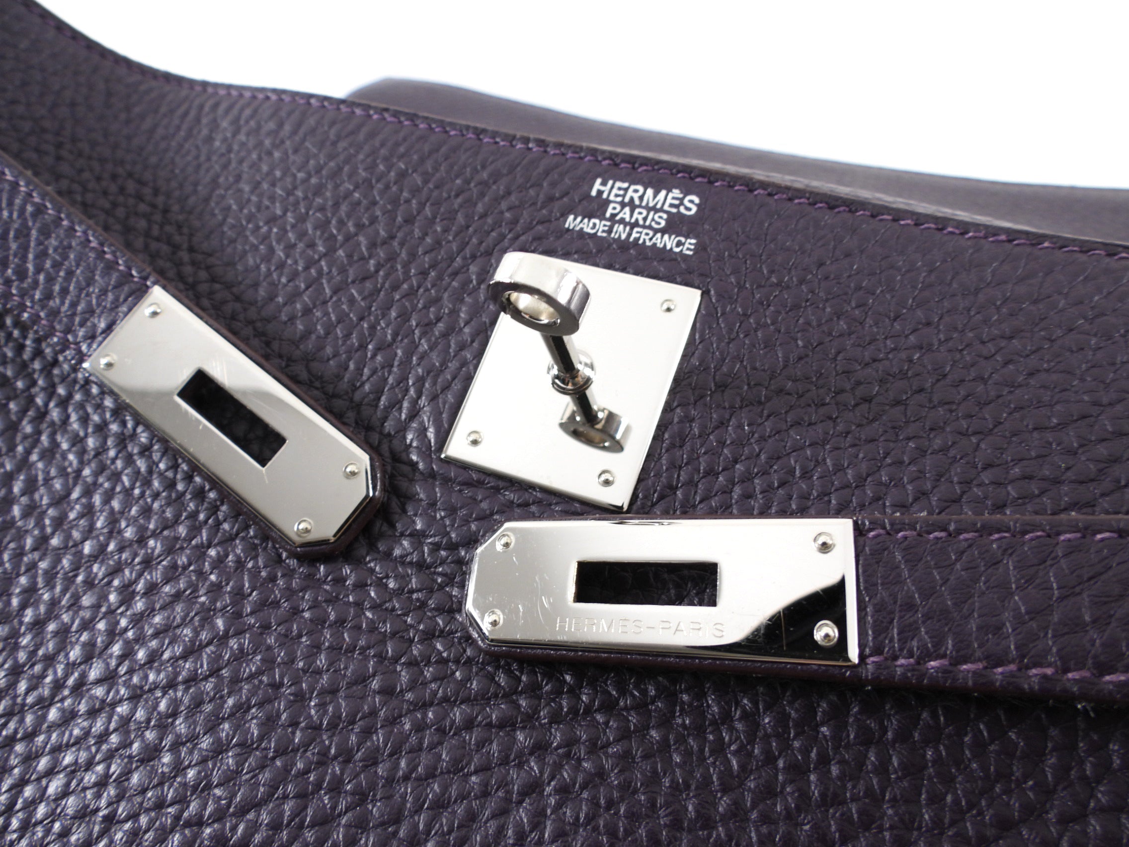 Hermes Dark Purple Clemence Kelly 35 Retourne PHW Bag