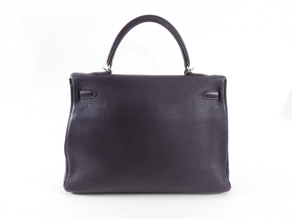 Hermes Dark Purple Clemence Kelly 35 Retourne PHW Bag