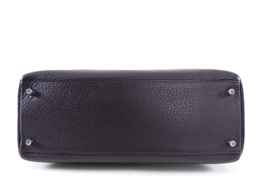 Hermes Dark Purple Clemence Kelly 35 Retourne PHW Bag