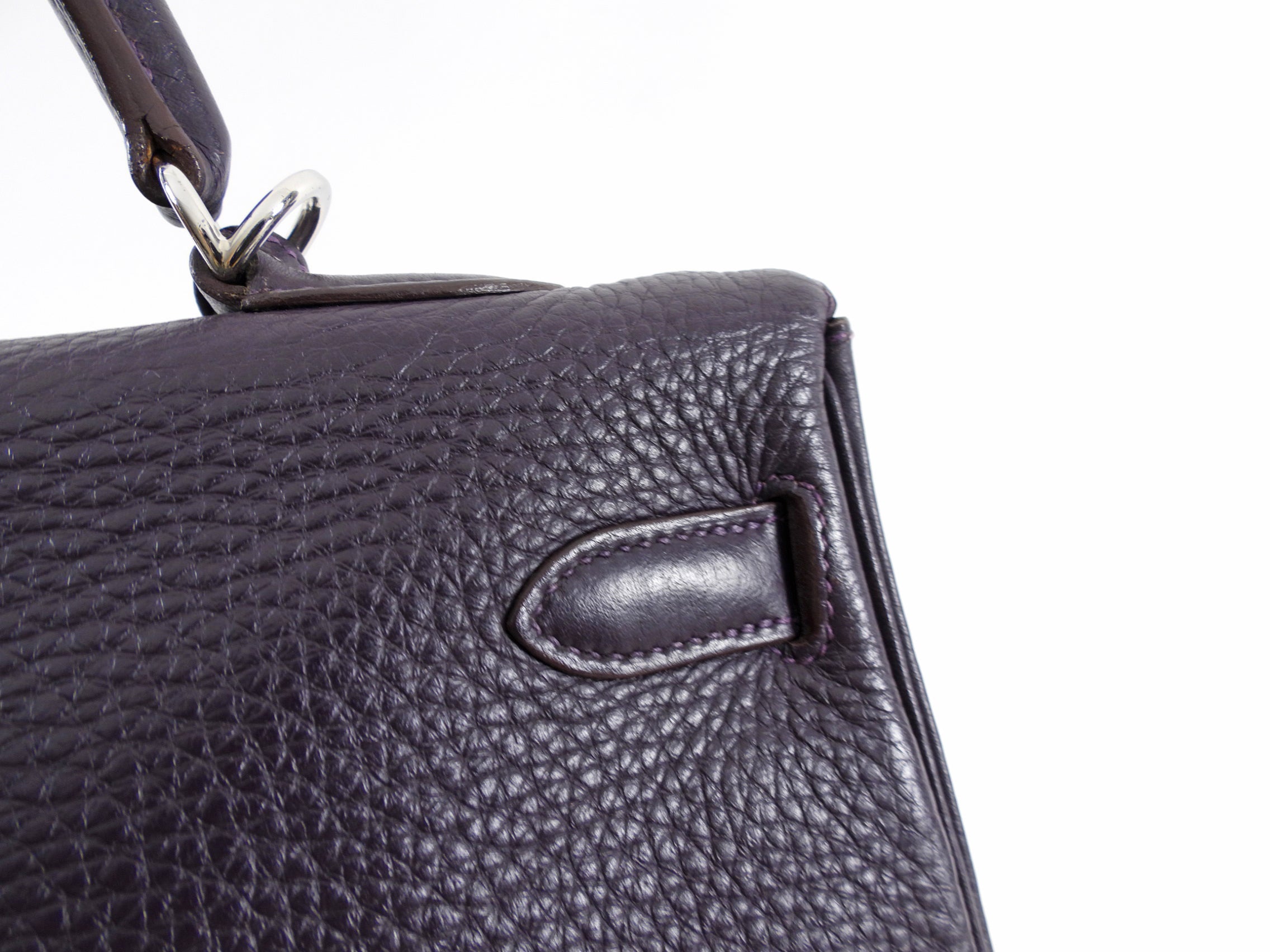 Hermes Dark Purple Clemence Kelly 35 Retourne PHW Bag