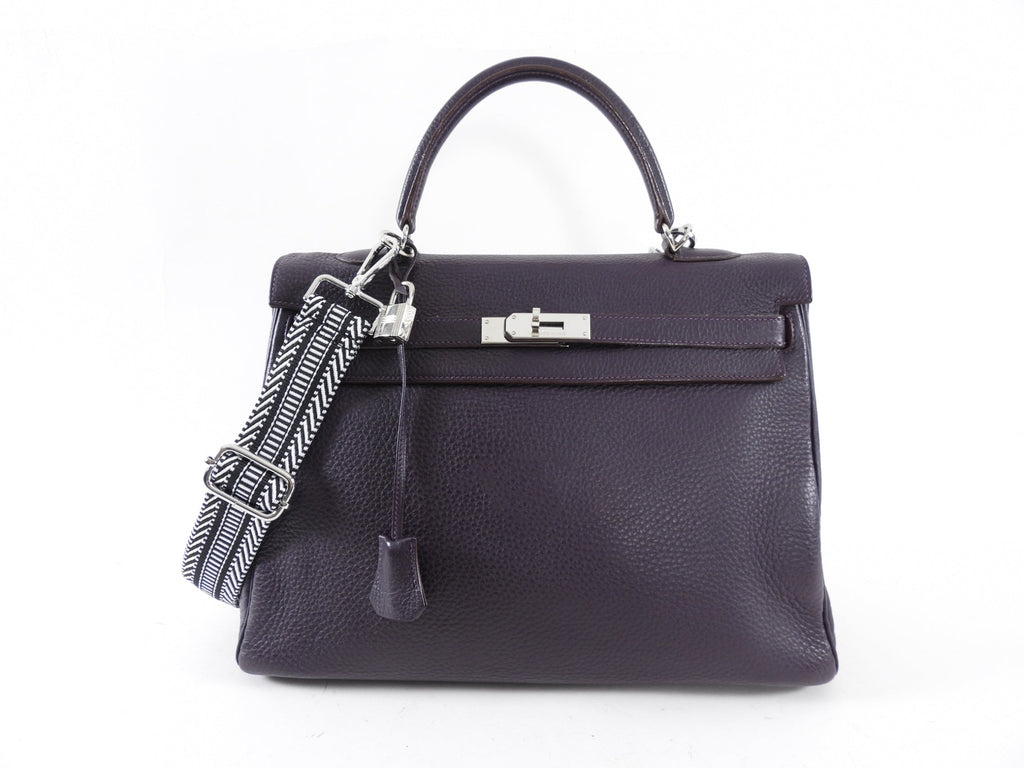 Hermes Dark Purple Clemence Kelly 35 Retourne PHW Bag