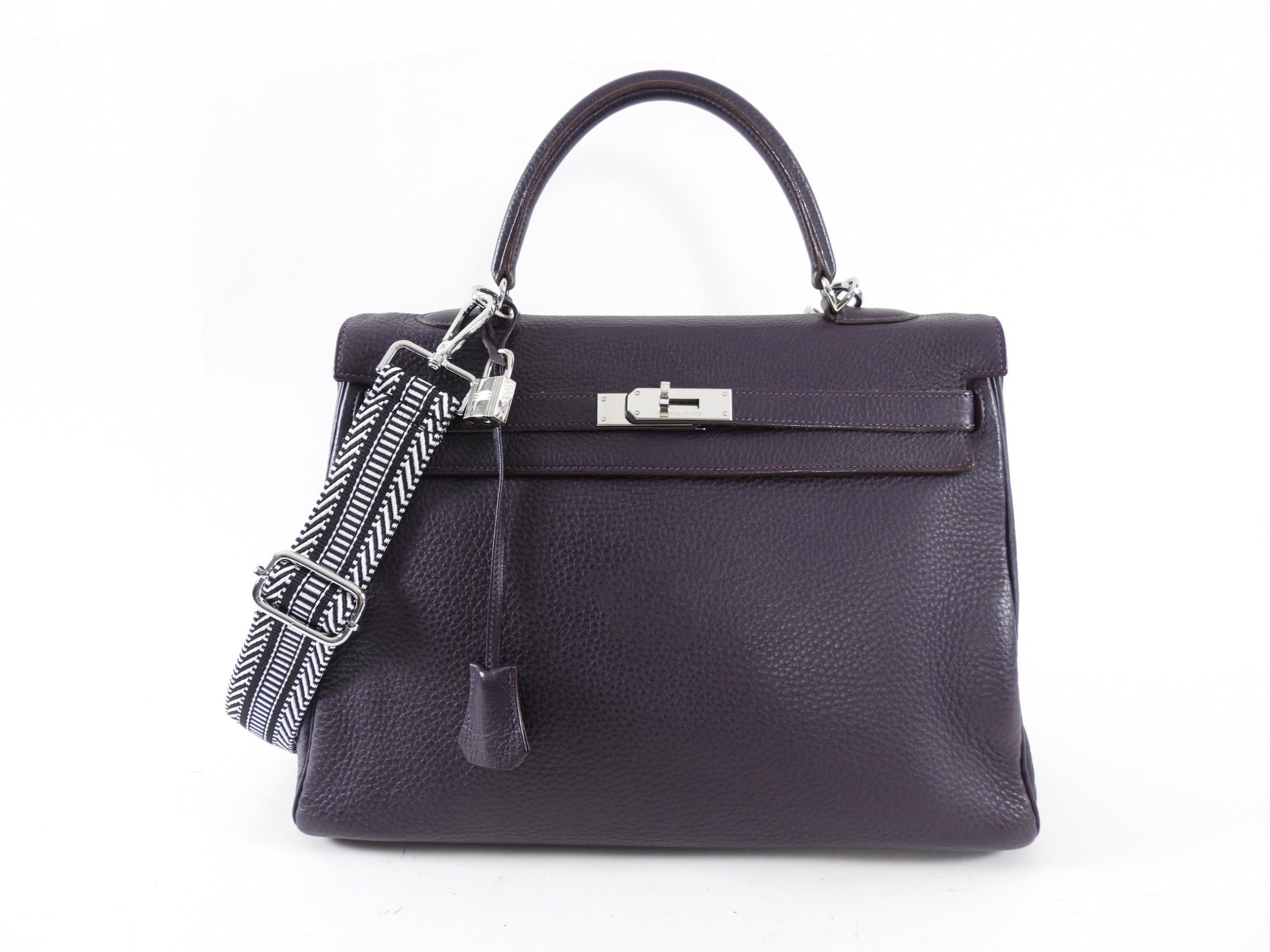 Hermes Dark Purple Clemence Kelly 35 Retourne PHW Bag