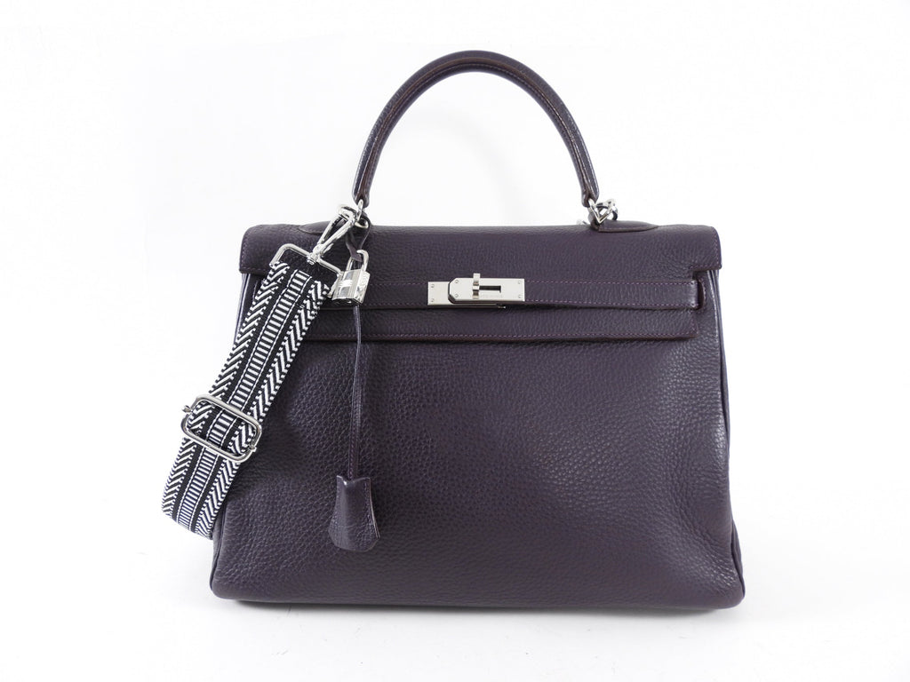 Hermes Dark Purple Clemence Kelly 35 Retourne PHW Bag