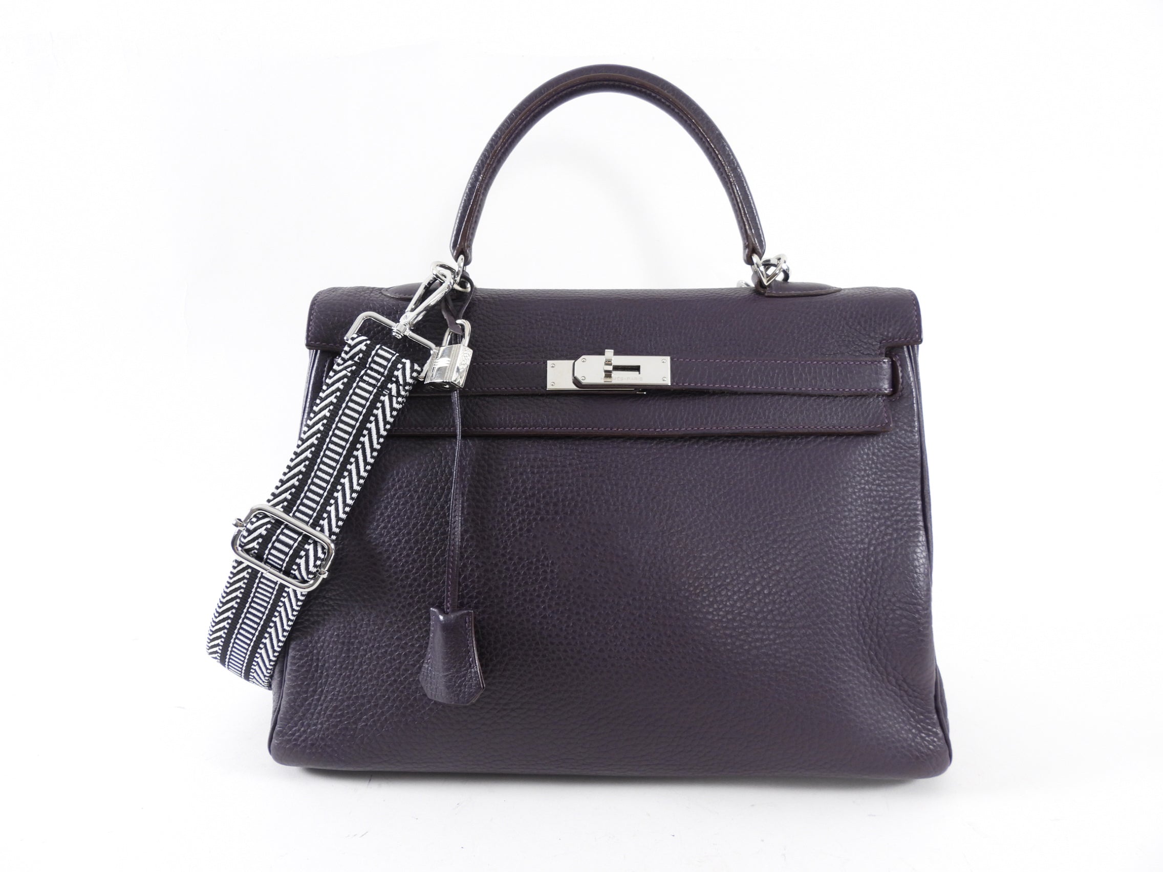 Hermes Dark Purple Clemence Kelly 35 Retourne PHW Bag