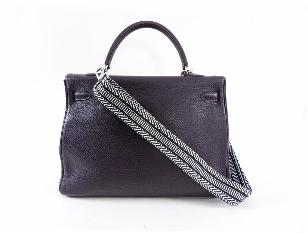 Hermes Dark Purple Clemence Kelly 35 Retourne PHW Bag