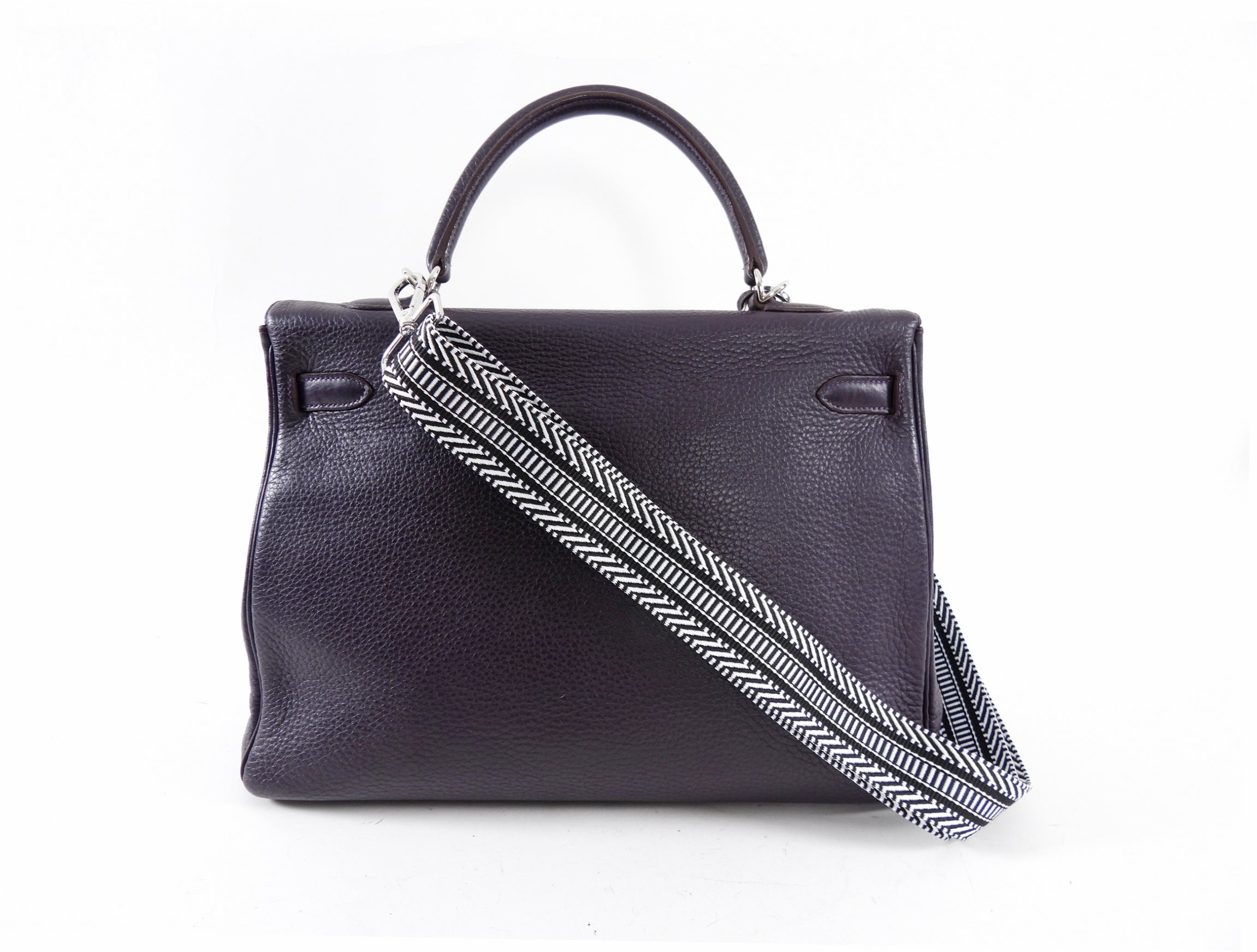 Hermes Dark Purple Clemence Kelly 35 Retourne PHW Bag