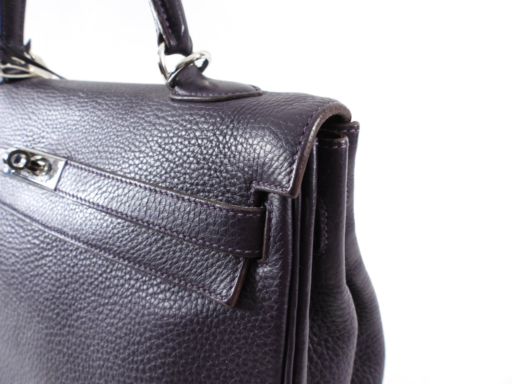 Hermes Dark Purple Clemence Kelly 35 Retourne PHW Bag