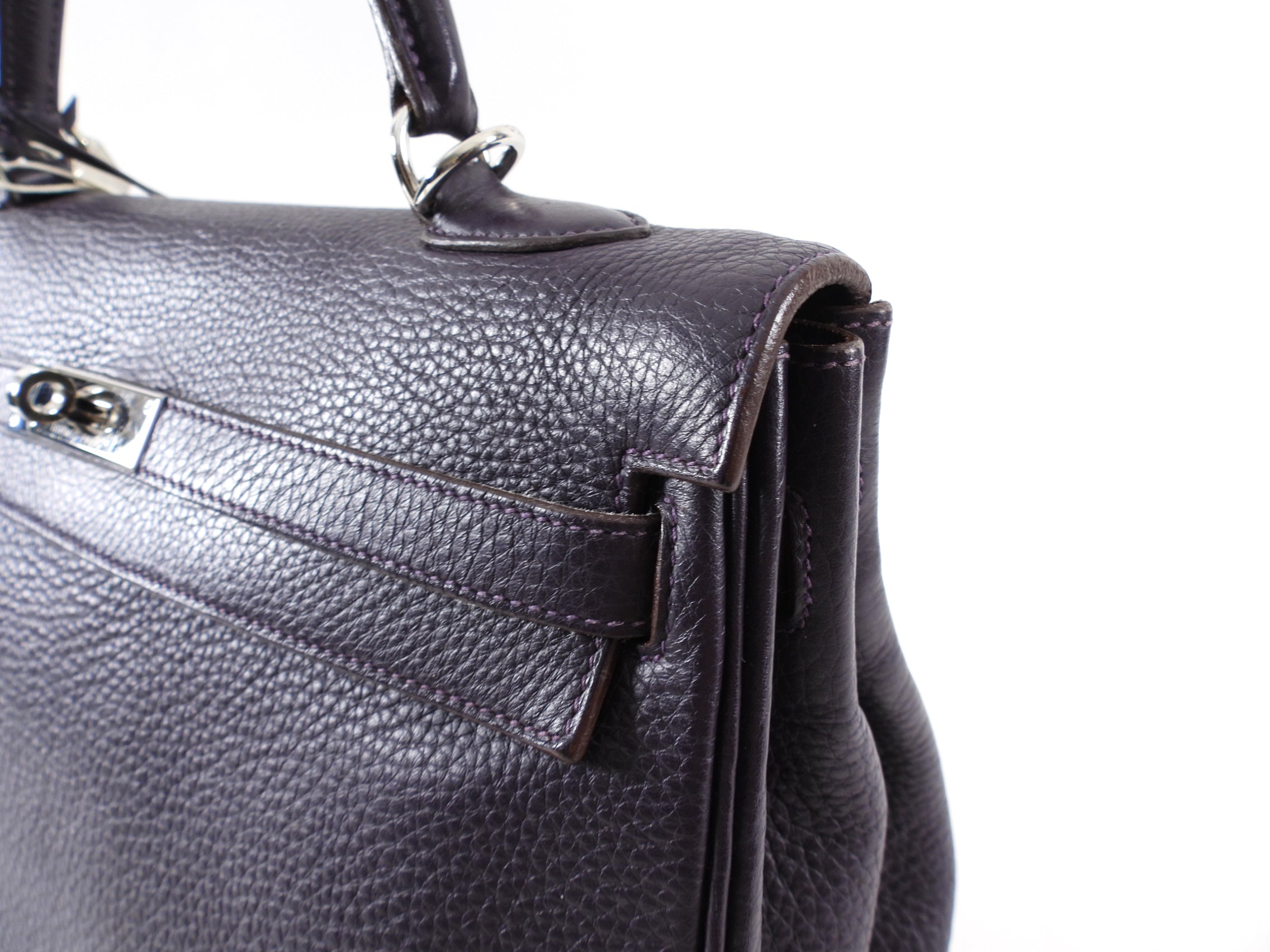 Hermes Dark Purple Clemence Kelly 35 Retourne PHW Bag