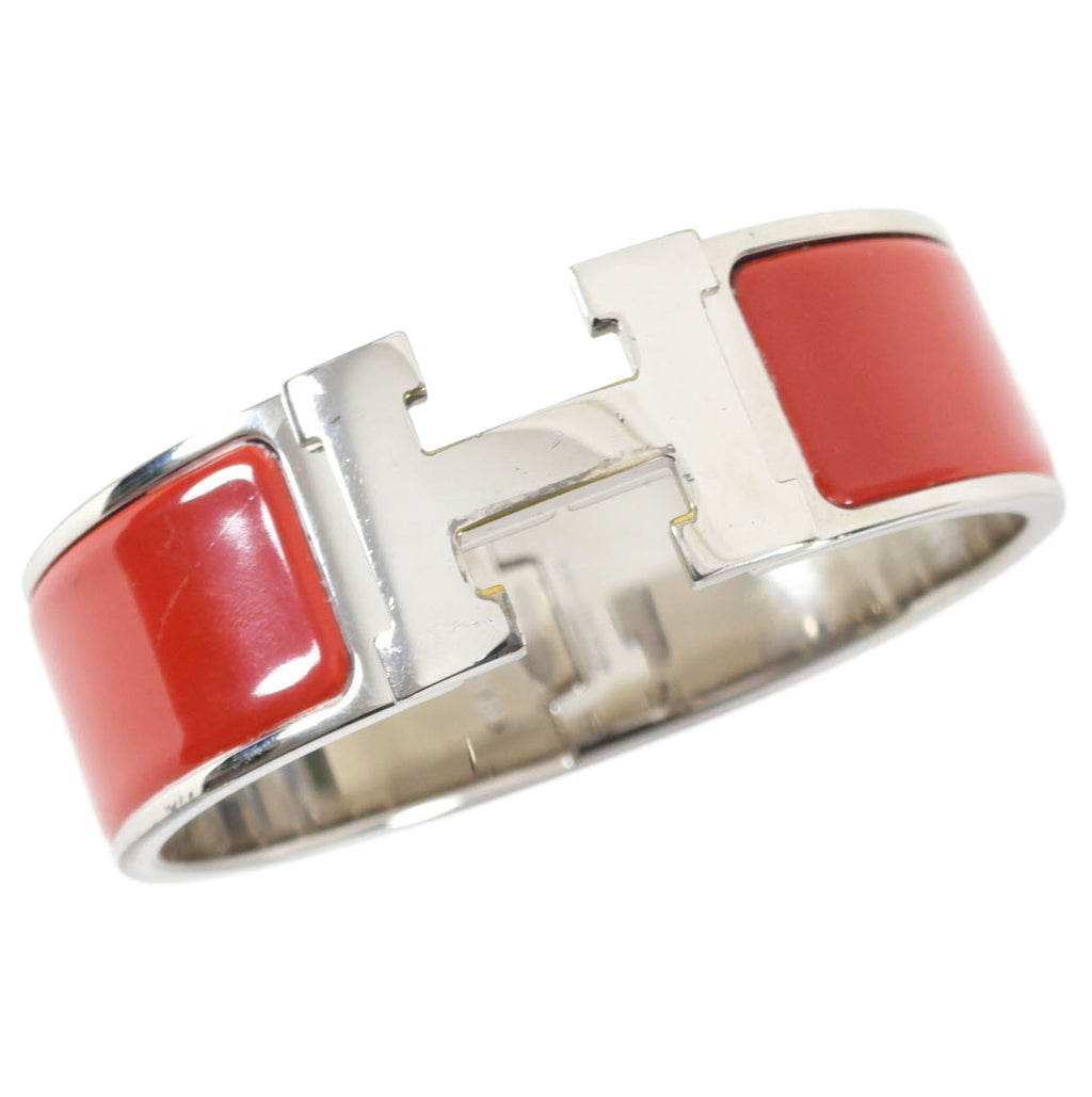 Hermes Red and Silver Clic H Wide Bracelet