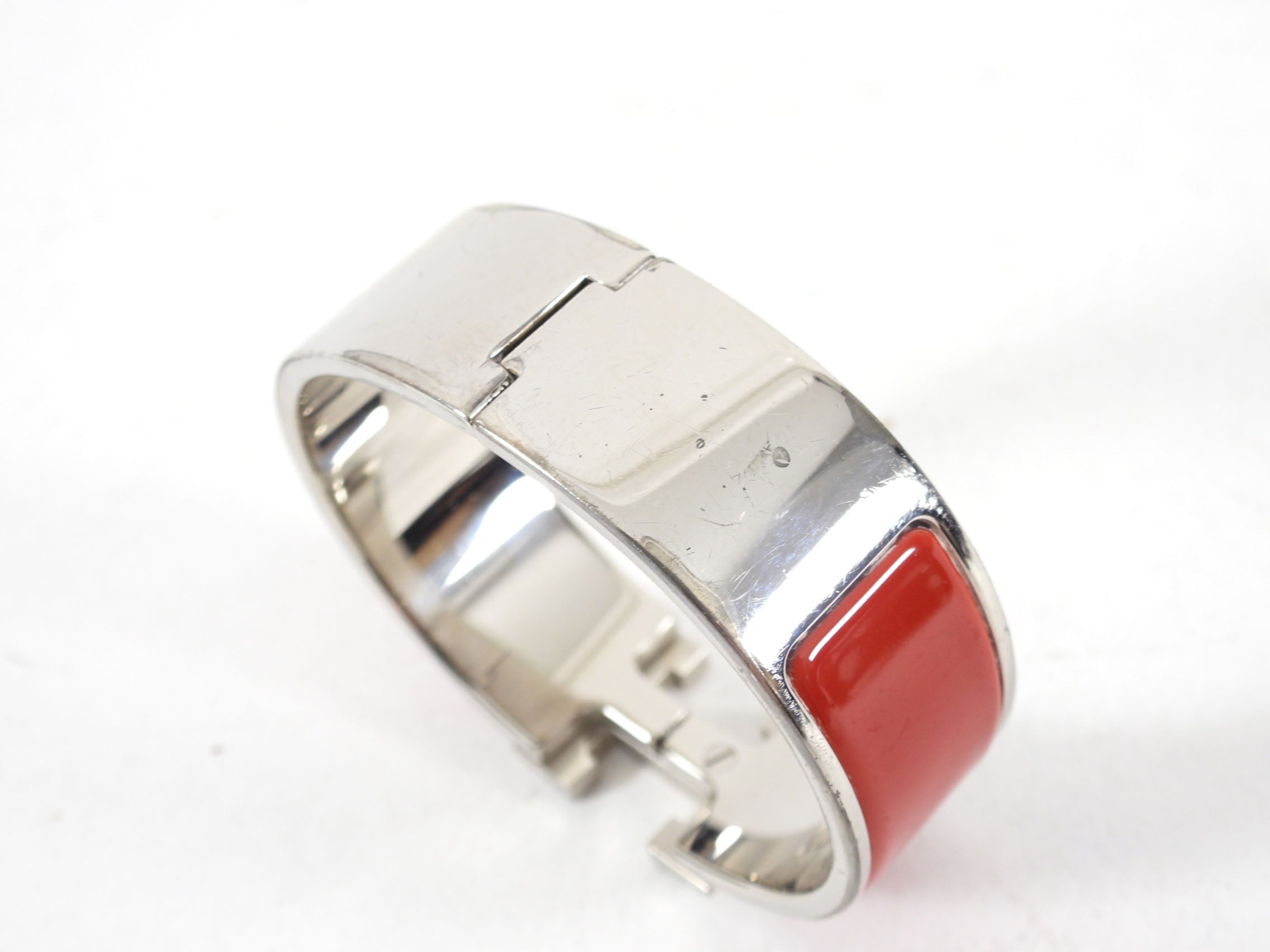 Hermes Red and Silver Clic H Wide Bracelet