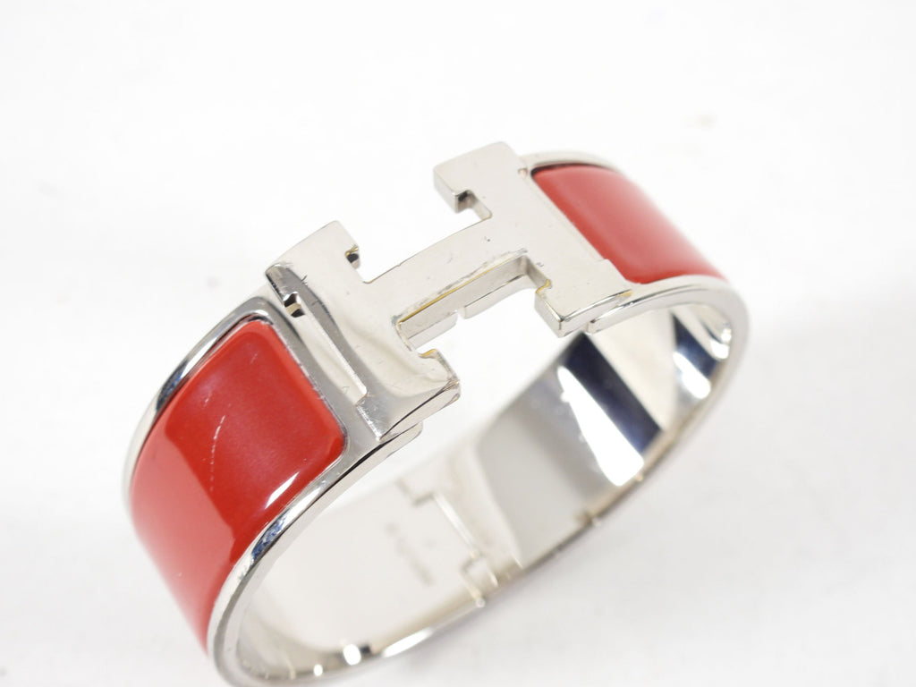 Hermes Red and Silver Clic H Wide Bracelet