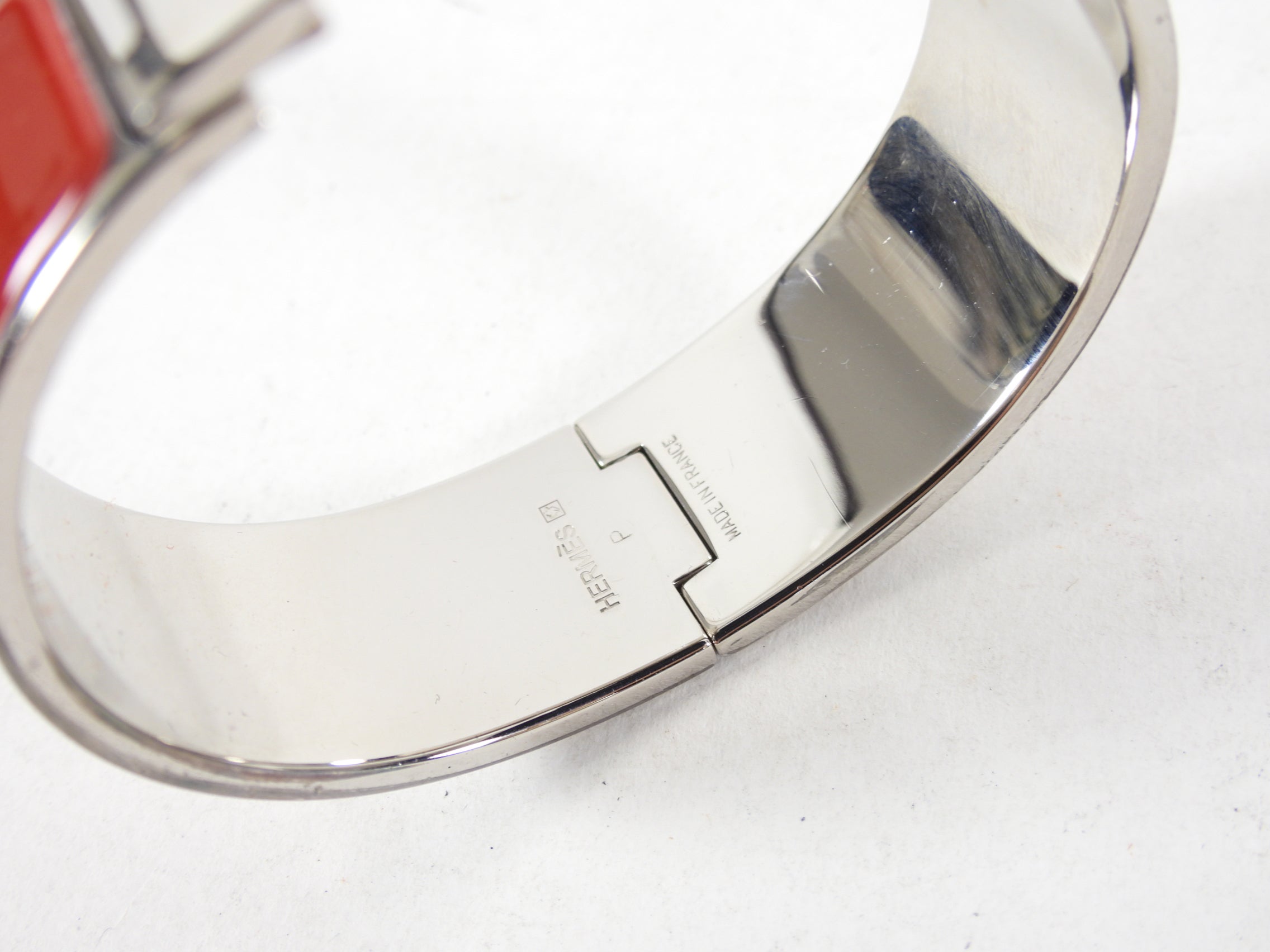 Hermes Red and Silver Clic H Wide Bracelet