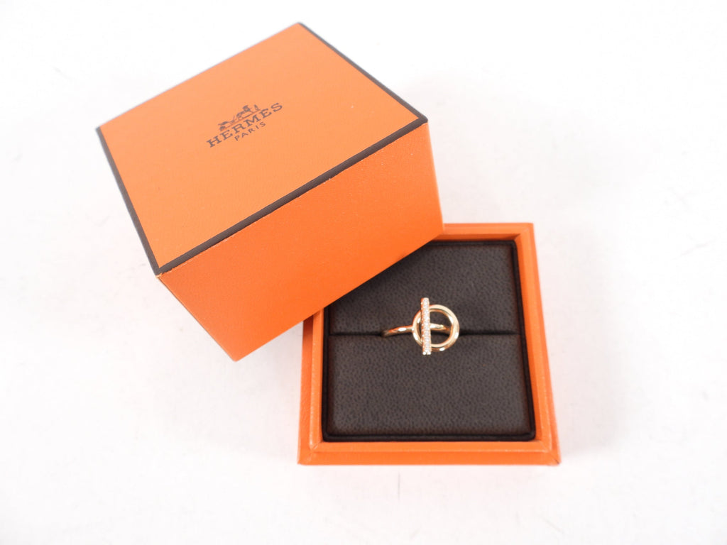 Hermes 18k Rose Gold and Diamond Echappee Ring Small Model - 6.5