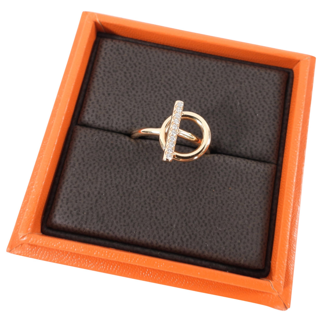 Hermes 18k Rose Gold and Diamond Echappee Ring Small Model - 6.5