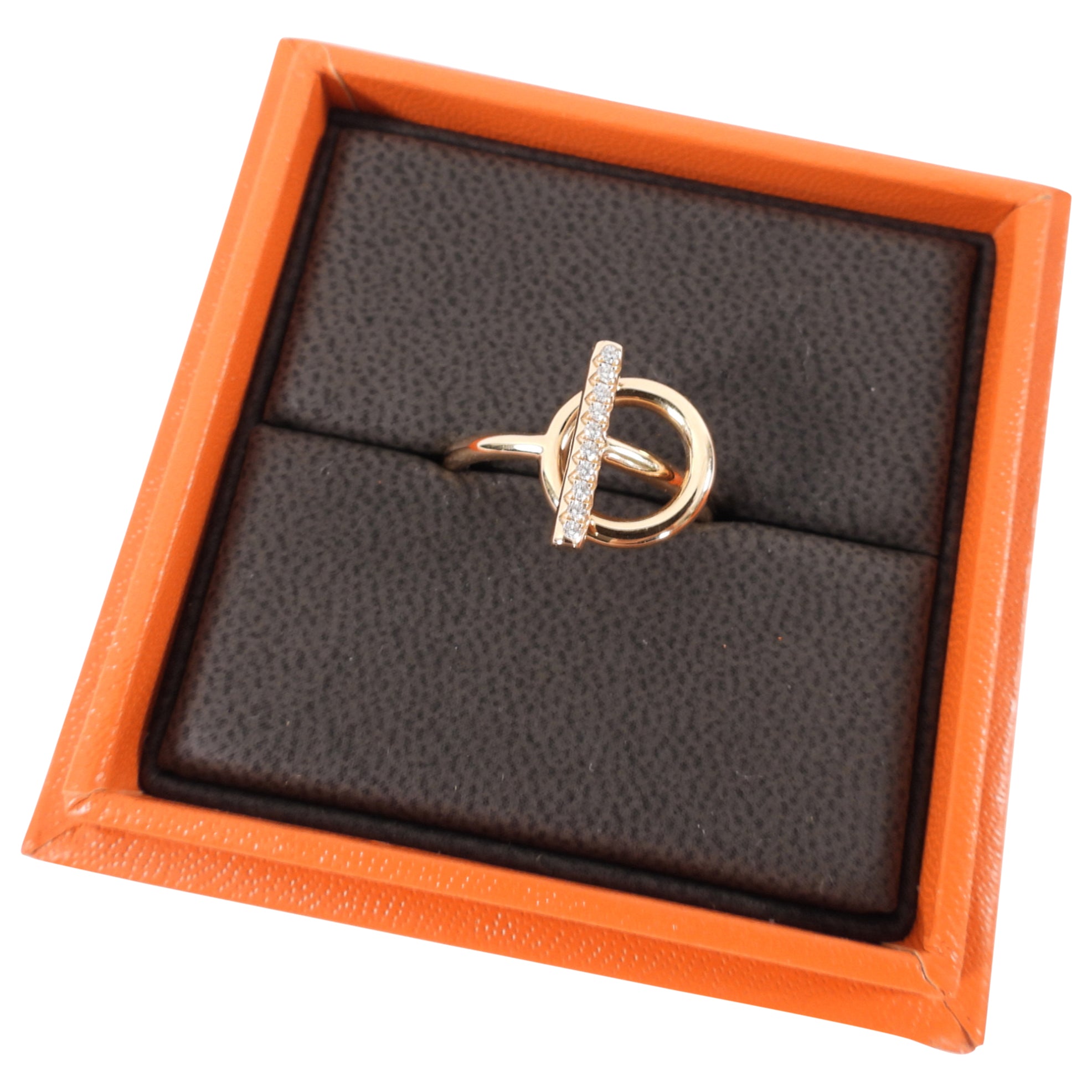 Hermes 18k Rose Gold and Diamond Echappee Ring Small Model - 6.5