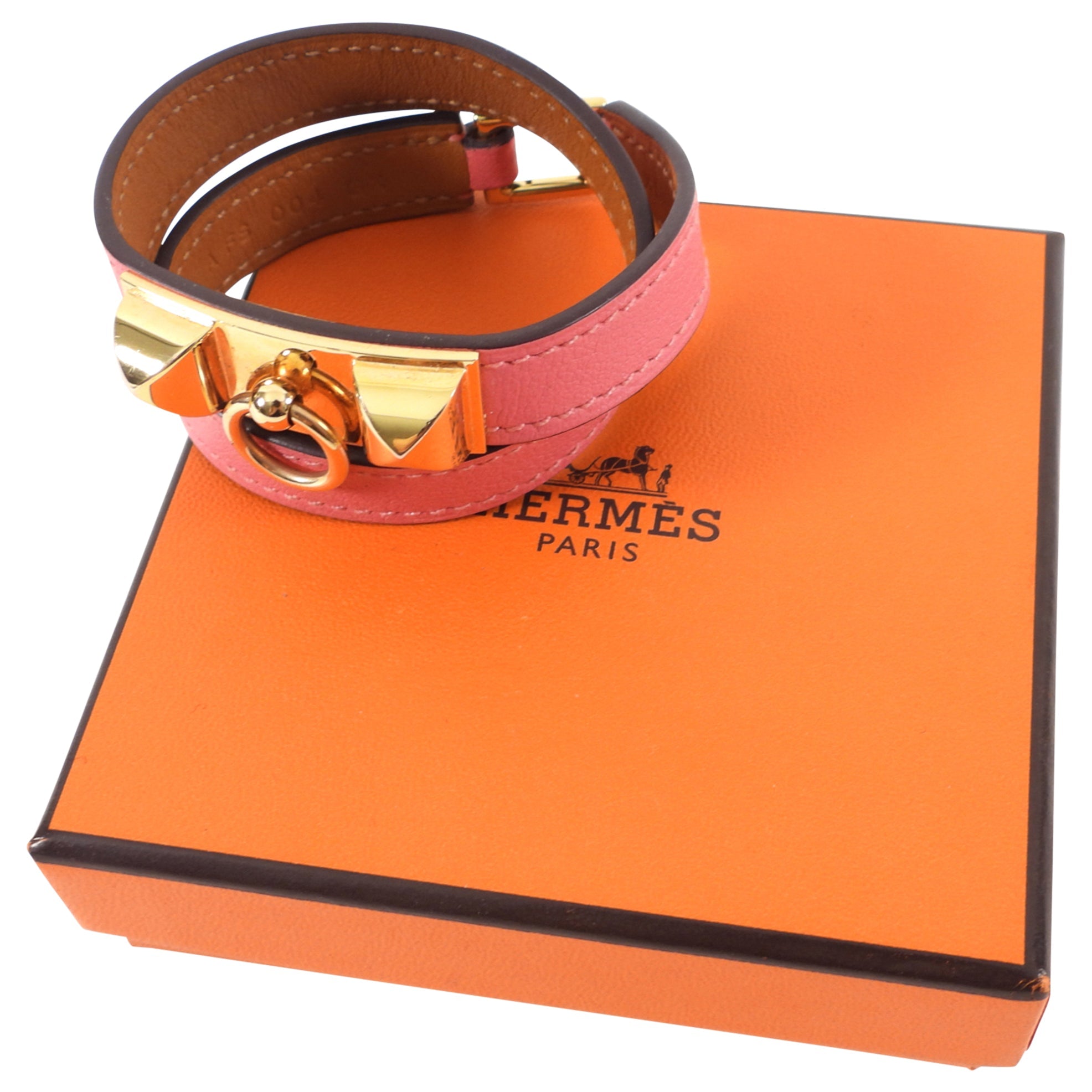 Hermes Pink Rivale Double Tour Bracelet - XS