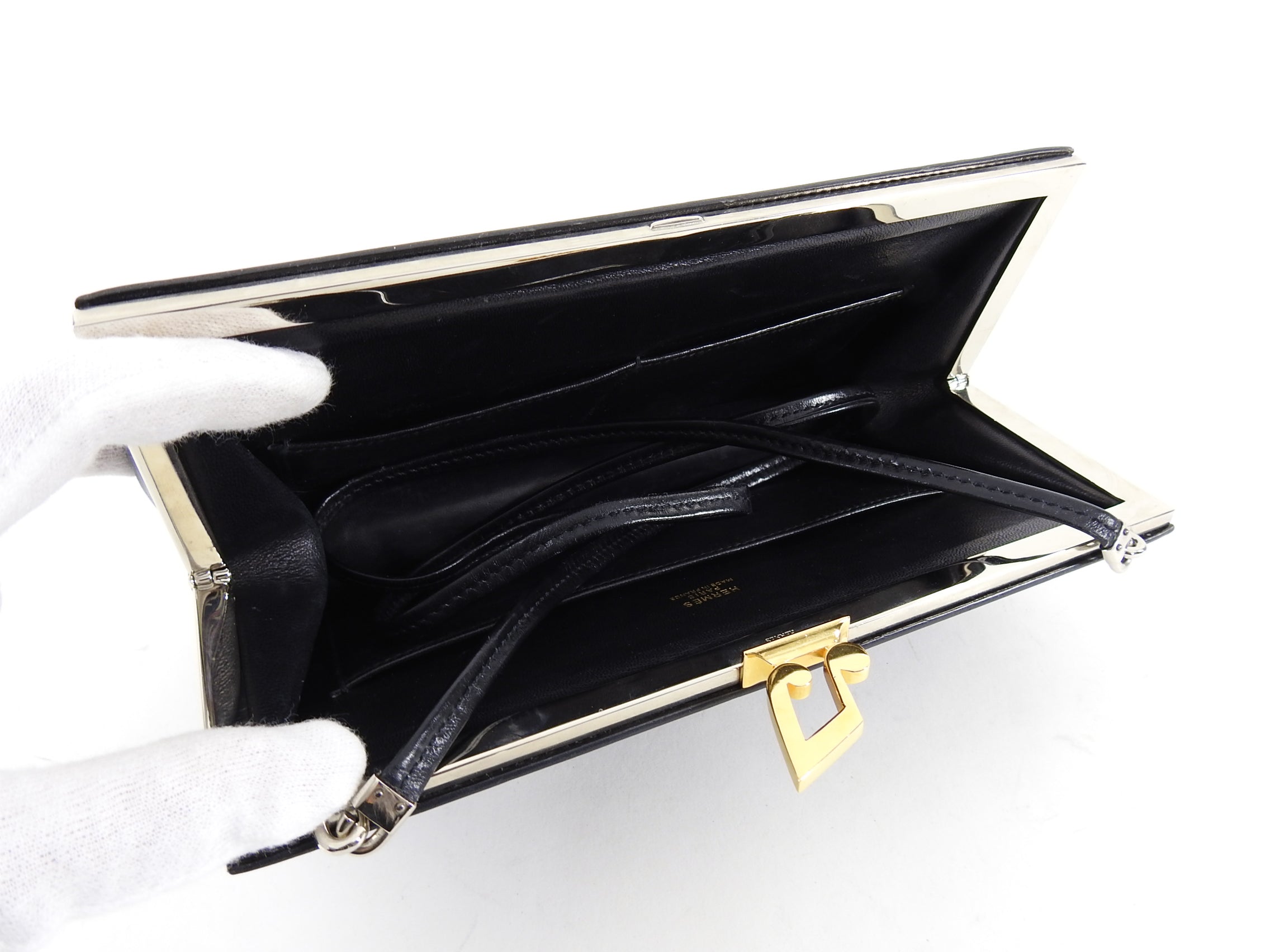 Hermes Vintage 1990 Sac a Malice Black Green Figural Singer Music Bag