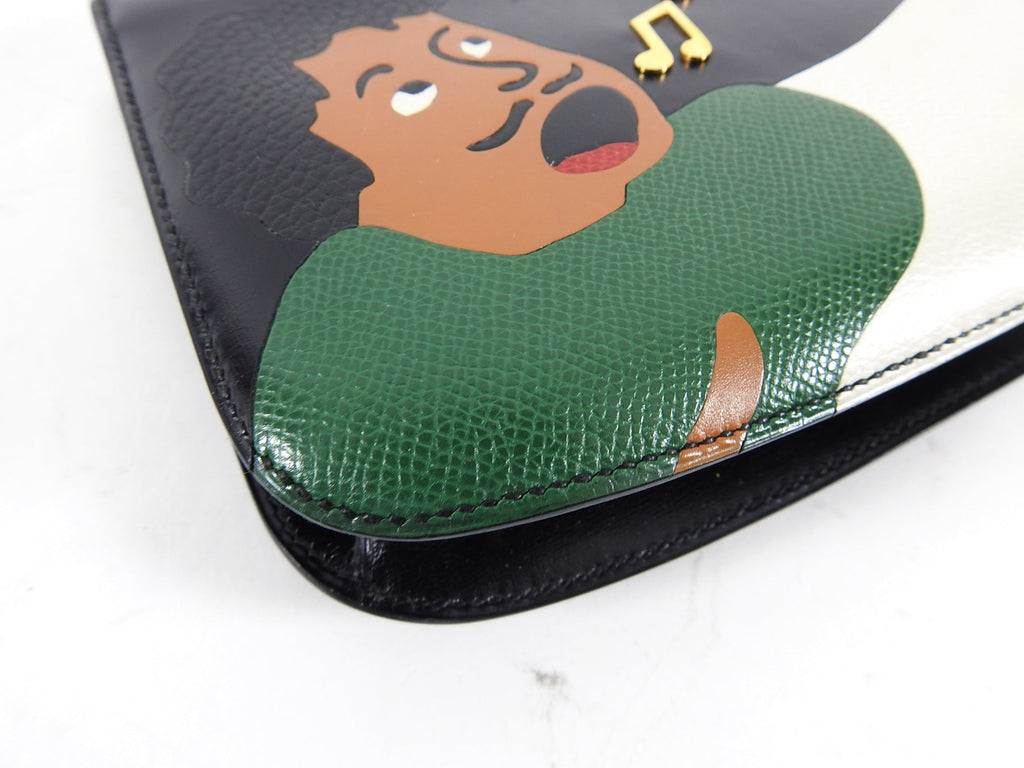 Hermes Vintage 1990 Sac a Malice Black Green Figural Singer Music Bag