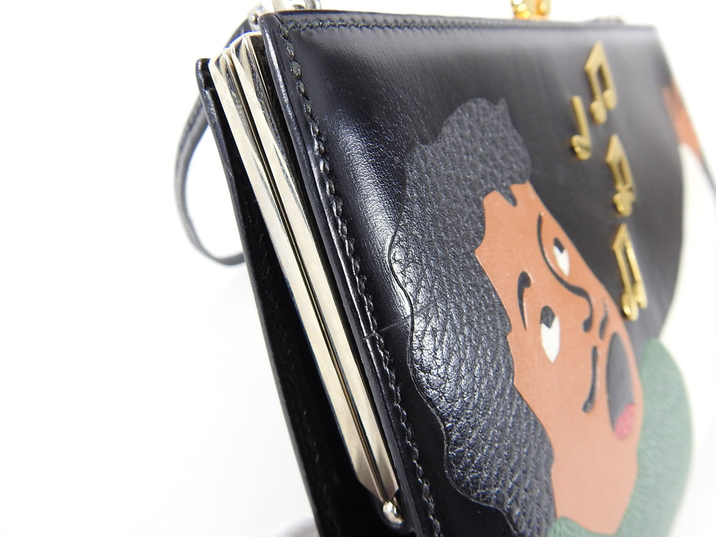 Hermes Vintage 1990 Sac a Malice Black Green Figural Singer Music Bag