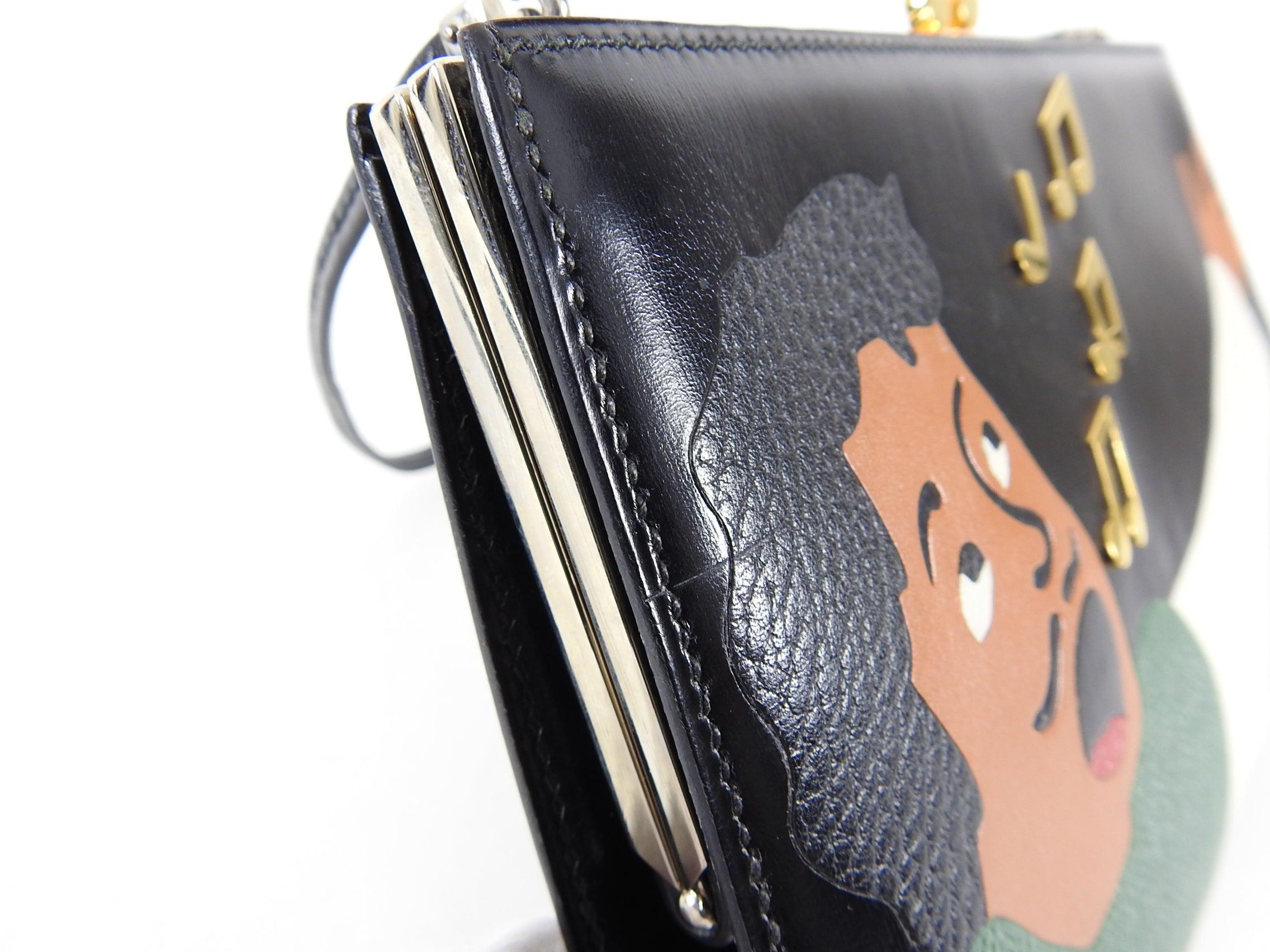Hermes Vintage 1990 Sac a Malice Black Green Figural Singer Music Bag