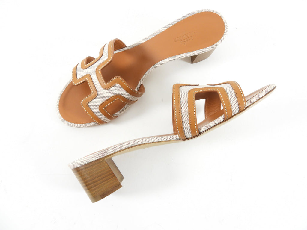 Hermes Oasis Sandal Brown Noisette and Toile Canvas - 37.5