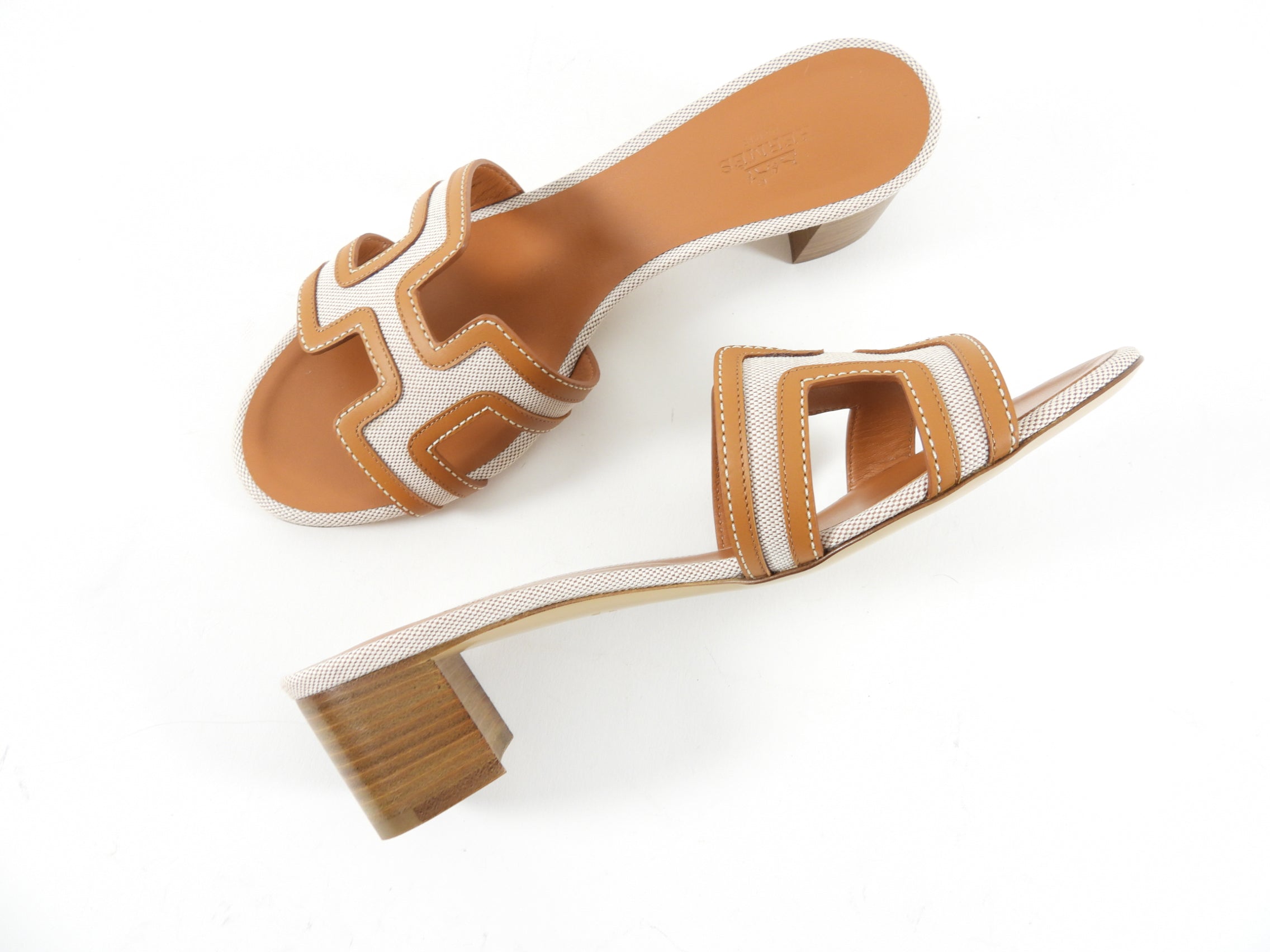 Hermes Oasis Sandal Brown Noisette and Toile Canvas - 37.5