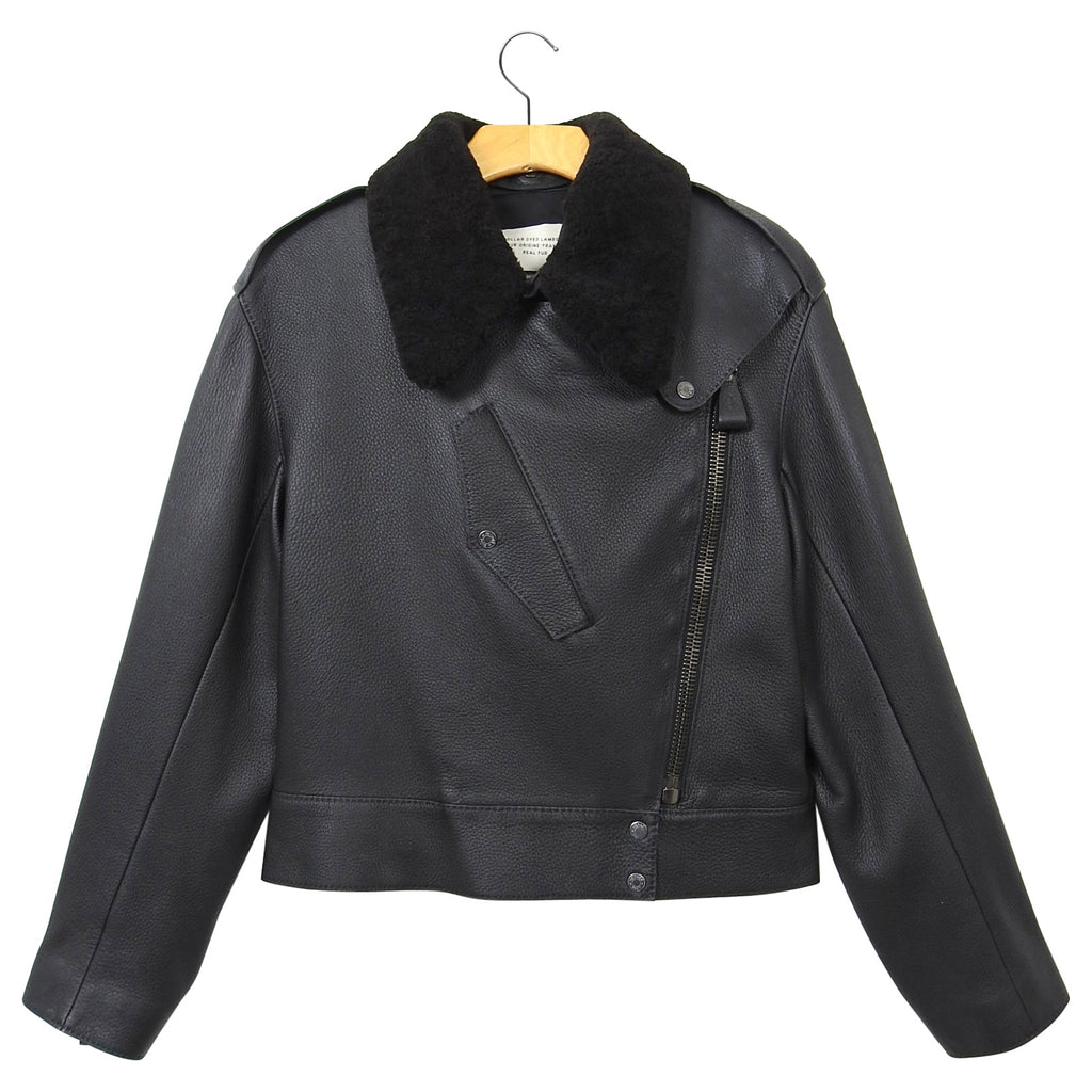 Hermes Black Shearling Collar Leather Biker Jacket - FR38 / USA 6