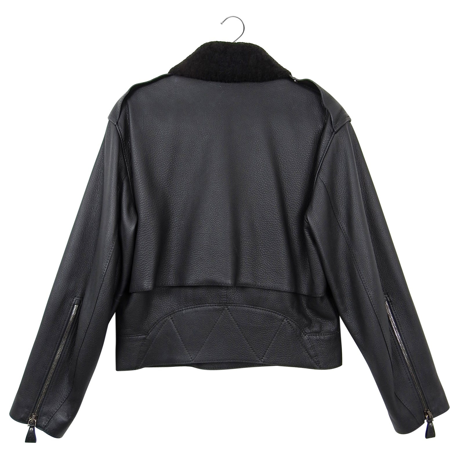 Hermes Black Shearling Collar Leather Biker Jacket - FR38 / USA 6