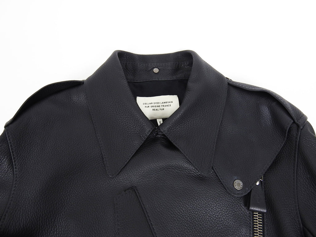 Hermes Black Shearling Collar Leather Biker Jacket - FR38 / USA 6