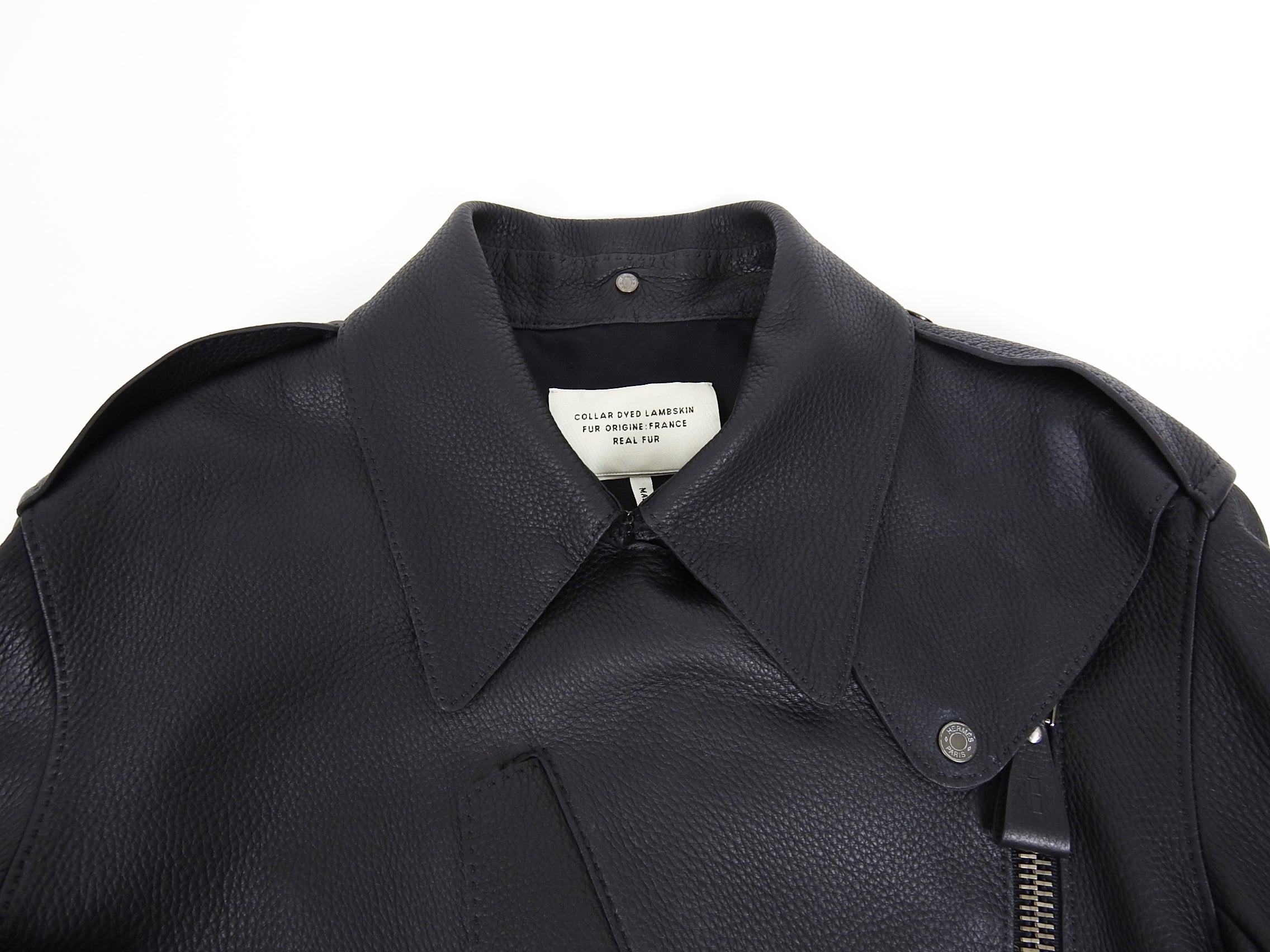 Hermes Black Shearling Collar Leather Biker Jacket - FR38 / USA 6