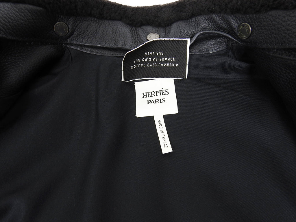 Hermes Black Shearling Collar Leather Biker Jacket - FR38 / USA 6