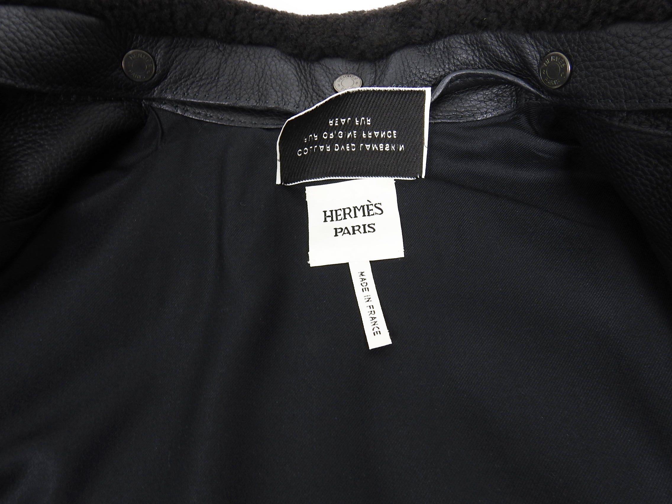 Hermes Black Shearling Collar Leather Biker Jacket - FR38 / USA 6