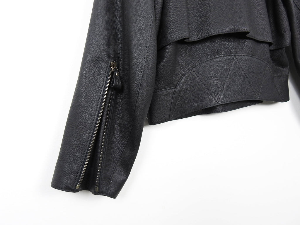 Hermes Black Shearling Collar Leather Biker Jacket - FR38 / USA 6
