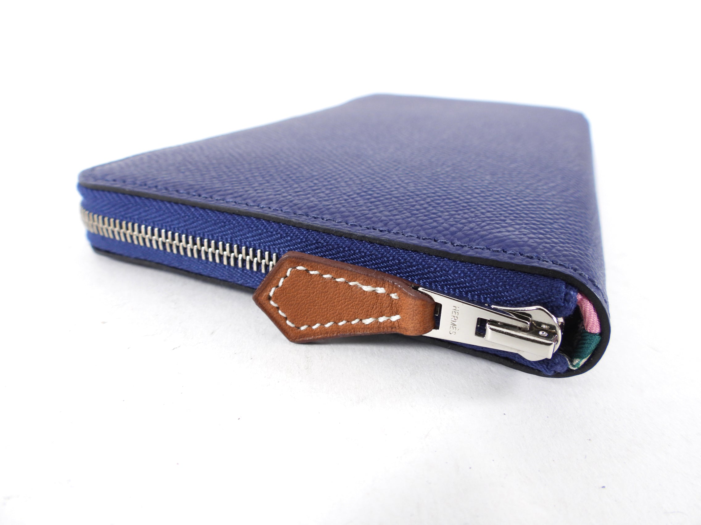 Hermes Blue Silk in Classic Long Zip Wallet