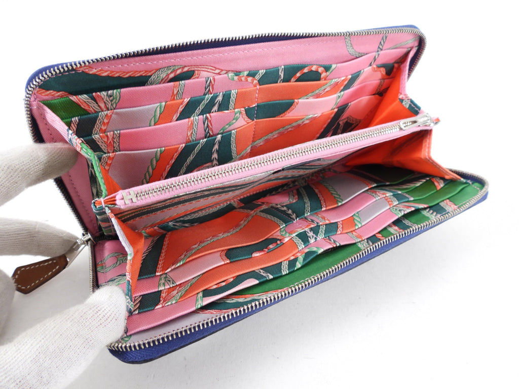 Hermes Blue Silk in Classic Long Zip Wallet