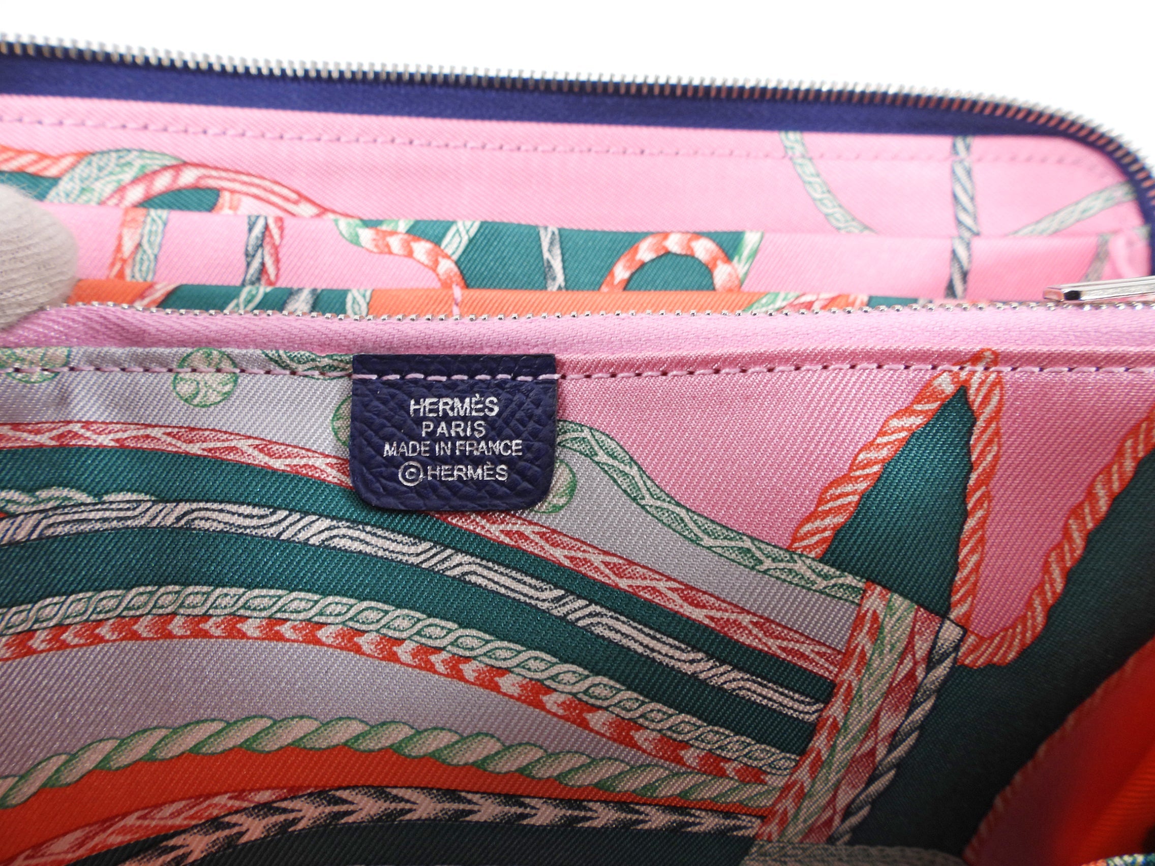 Hermes Blue Silk in Classic Long Zip Wallet