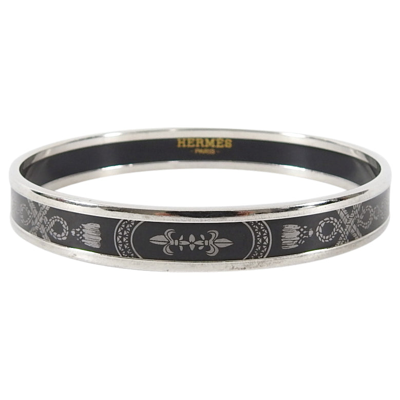 Hermes Printed Enamel Narrow Silver and Black Bangle Grand Apparat 2