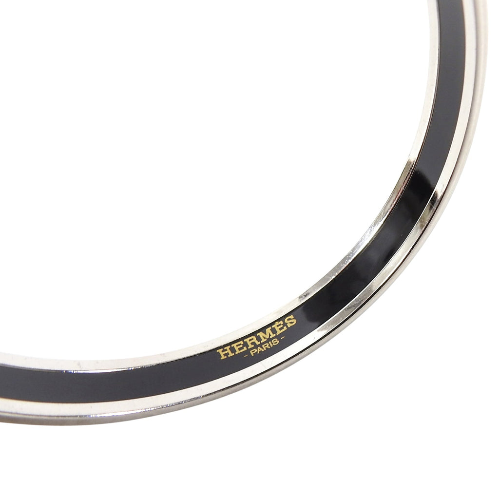 Hermes Printed Enamel Narrow Silver and Black Bangle Grand Apparat 2