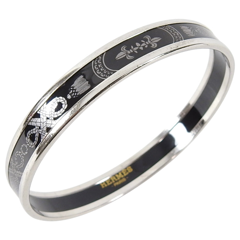 Hermes Printed Enamel Narrow Silver and Black Bangle Grand Apparat 2